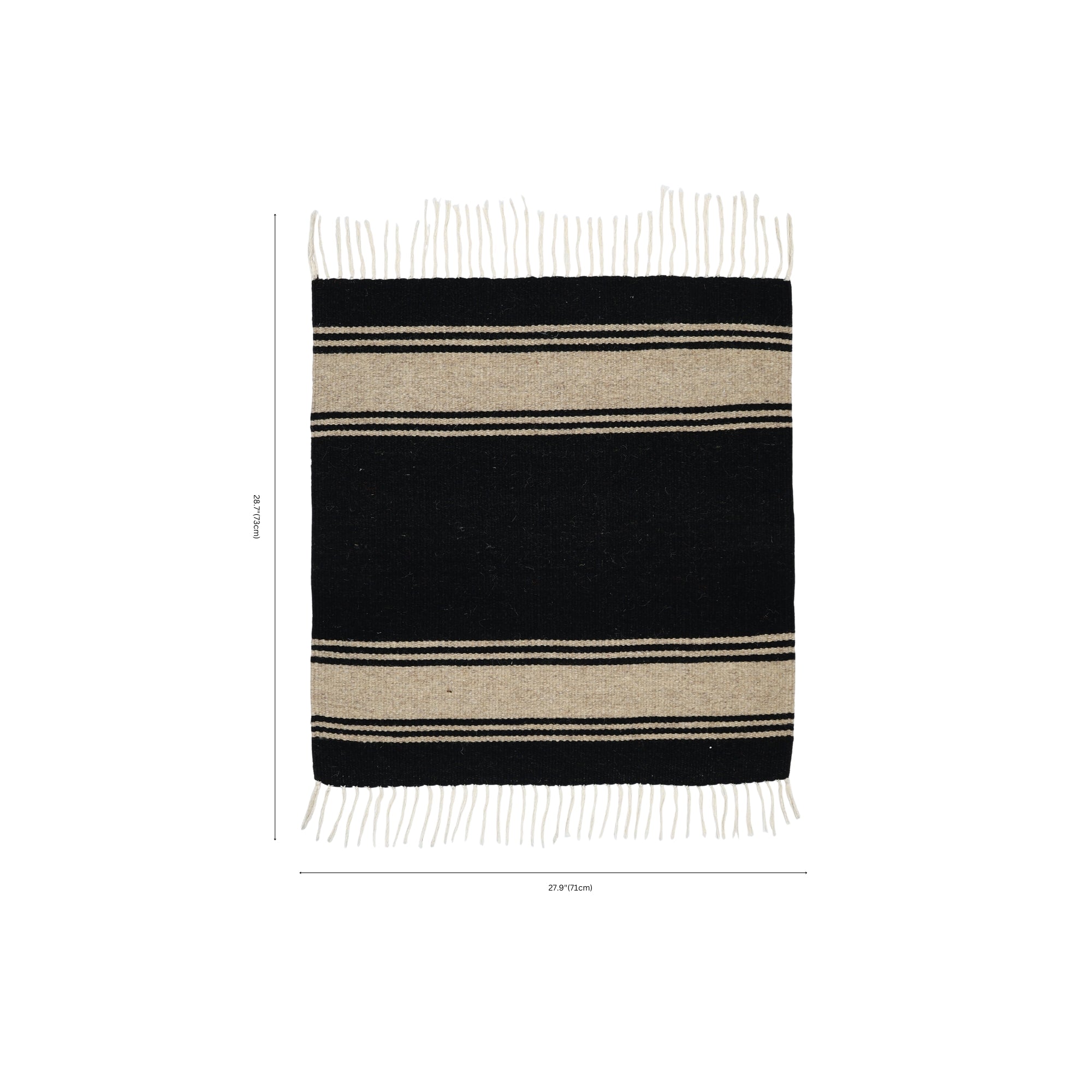 Black and Beige Handwoven Jawaja Durrie—Solid Pattern