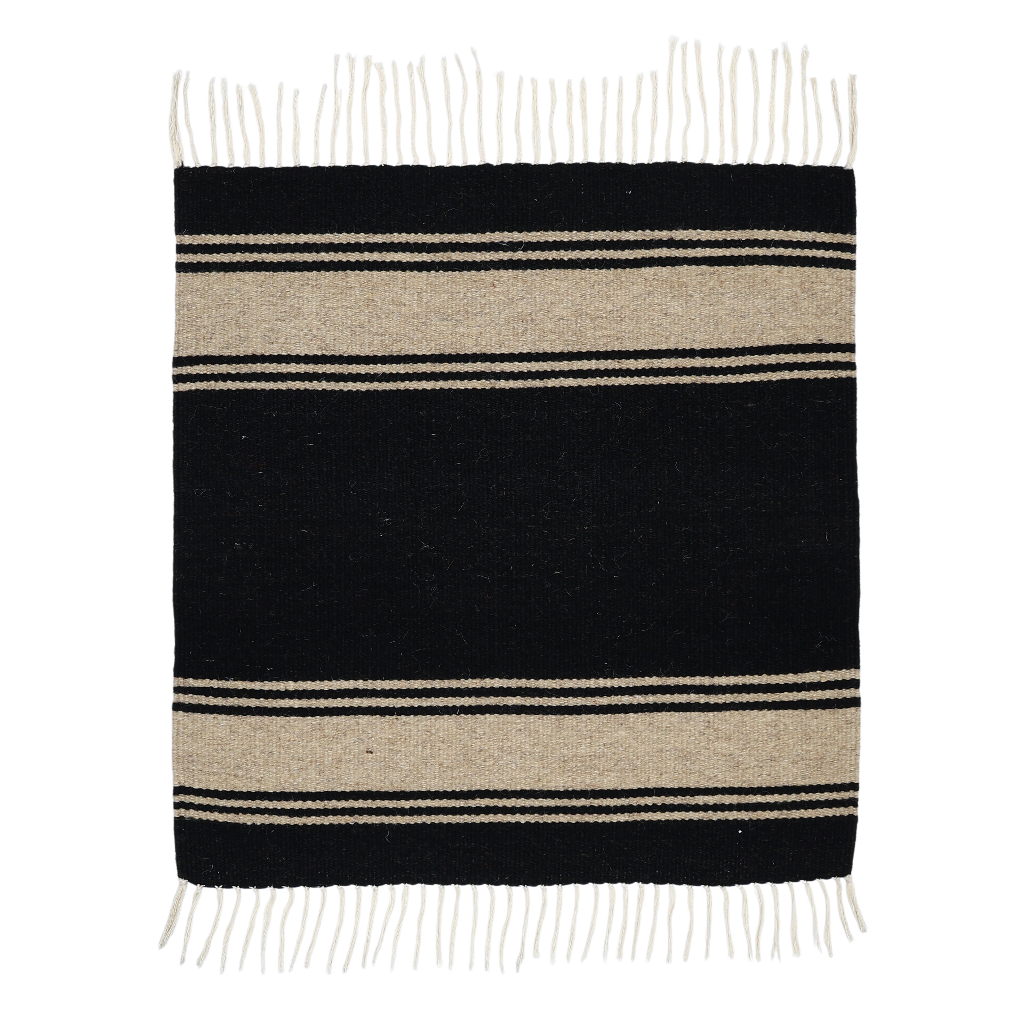 Black and Beige Handwoven Jawaja Durrie—Solid Pattern