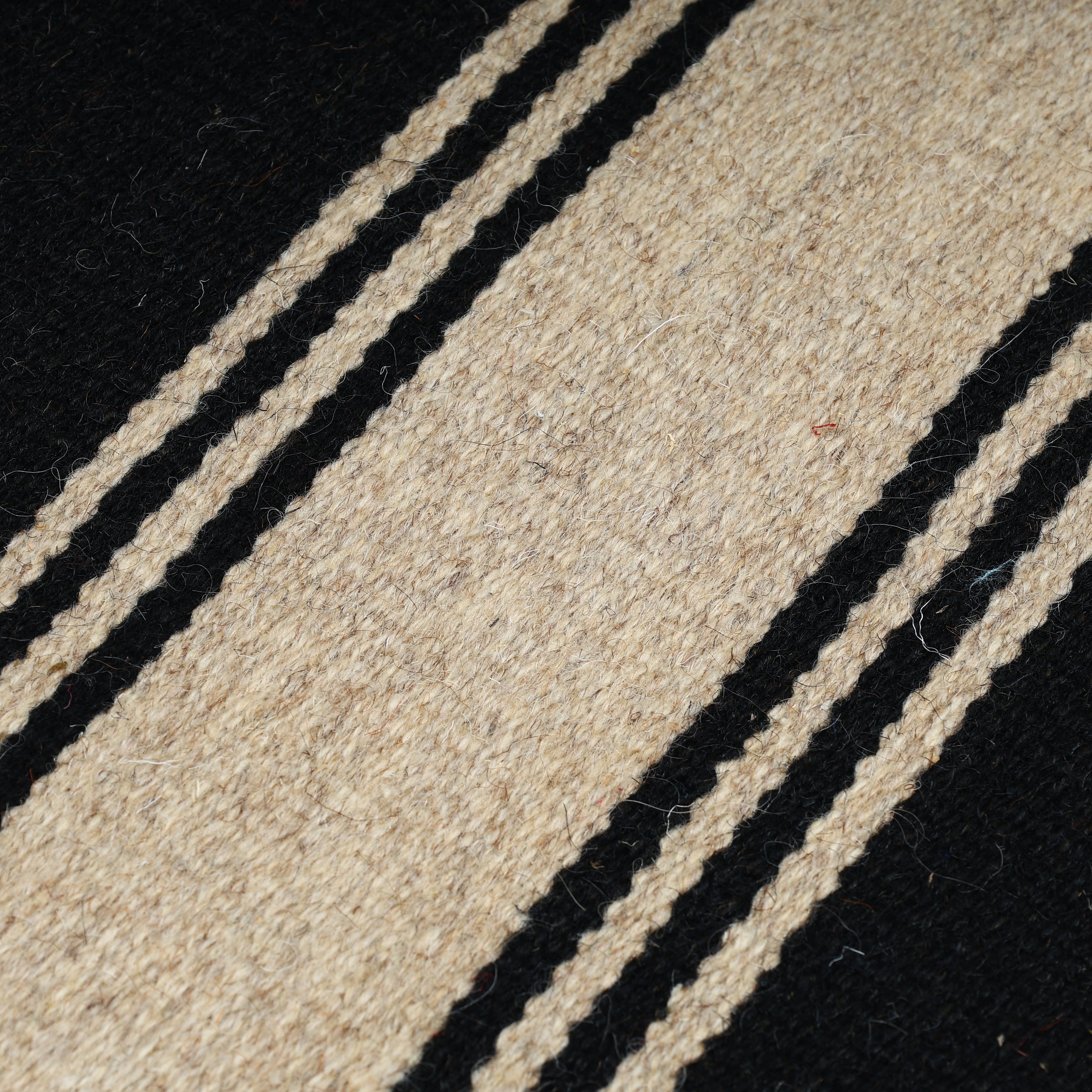 Black and Beige Handwoven Jawaja Durrie—Solid Pattern