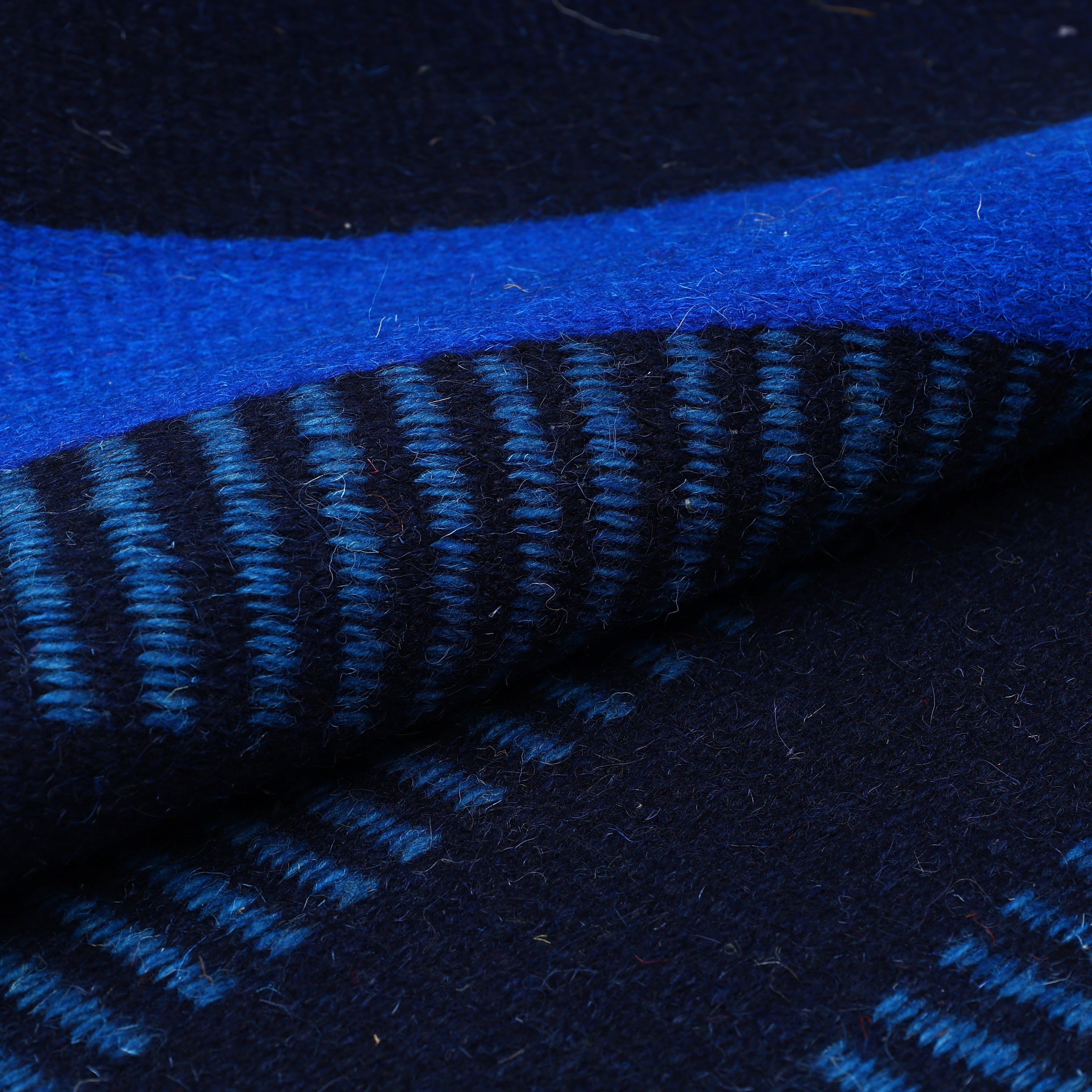 Black and Blue Handwoven Jawaja Durrie—Stripe Pattern