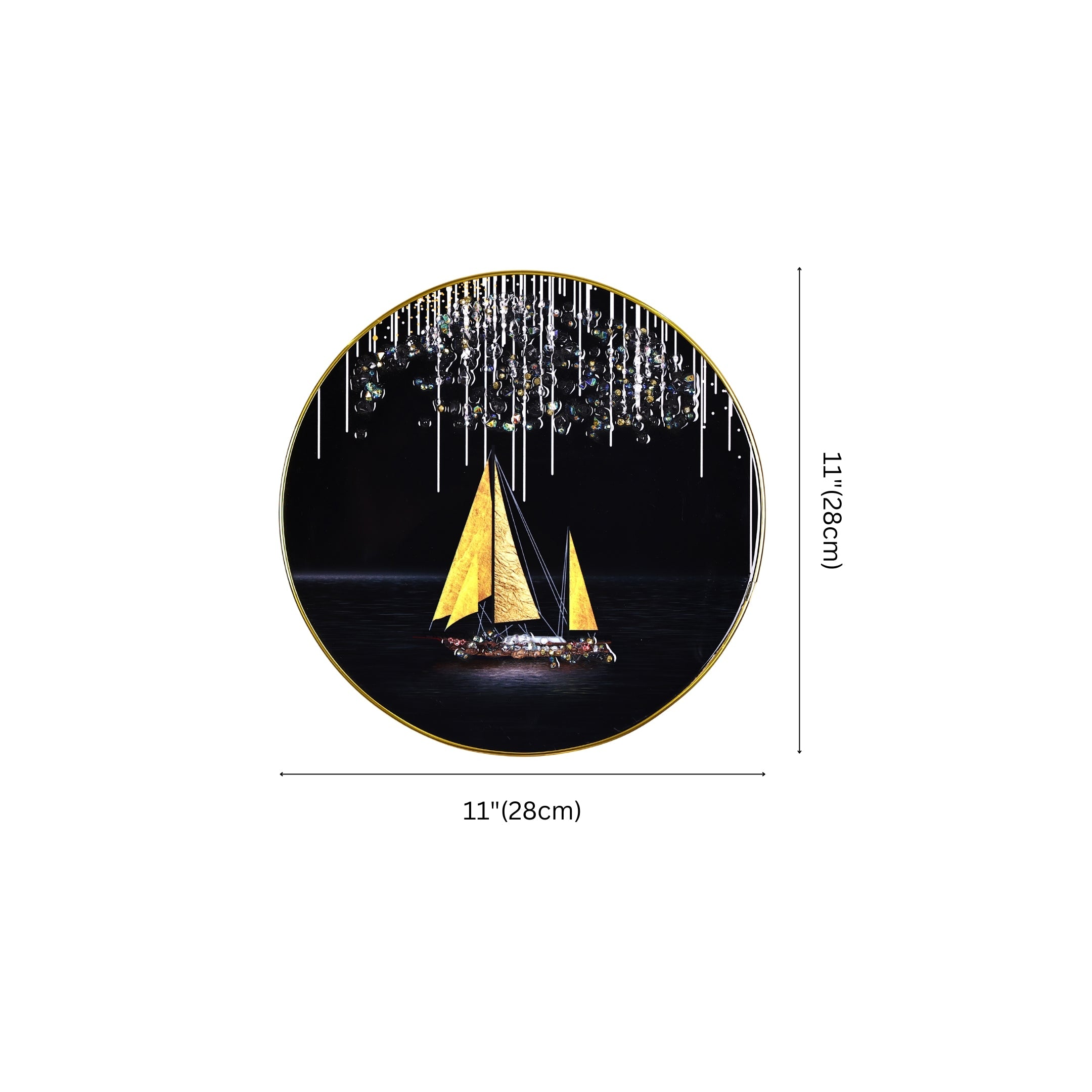 Black and Golden Sailboat Crystal Embellished Resin Wall Hanging