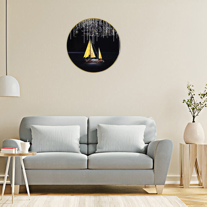 Black and Golden Sailboat Crystal Embellished Resin Wall Hanging