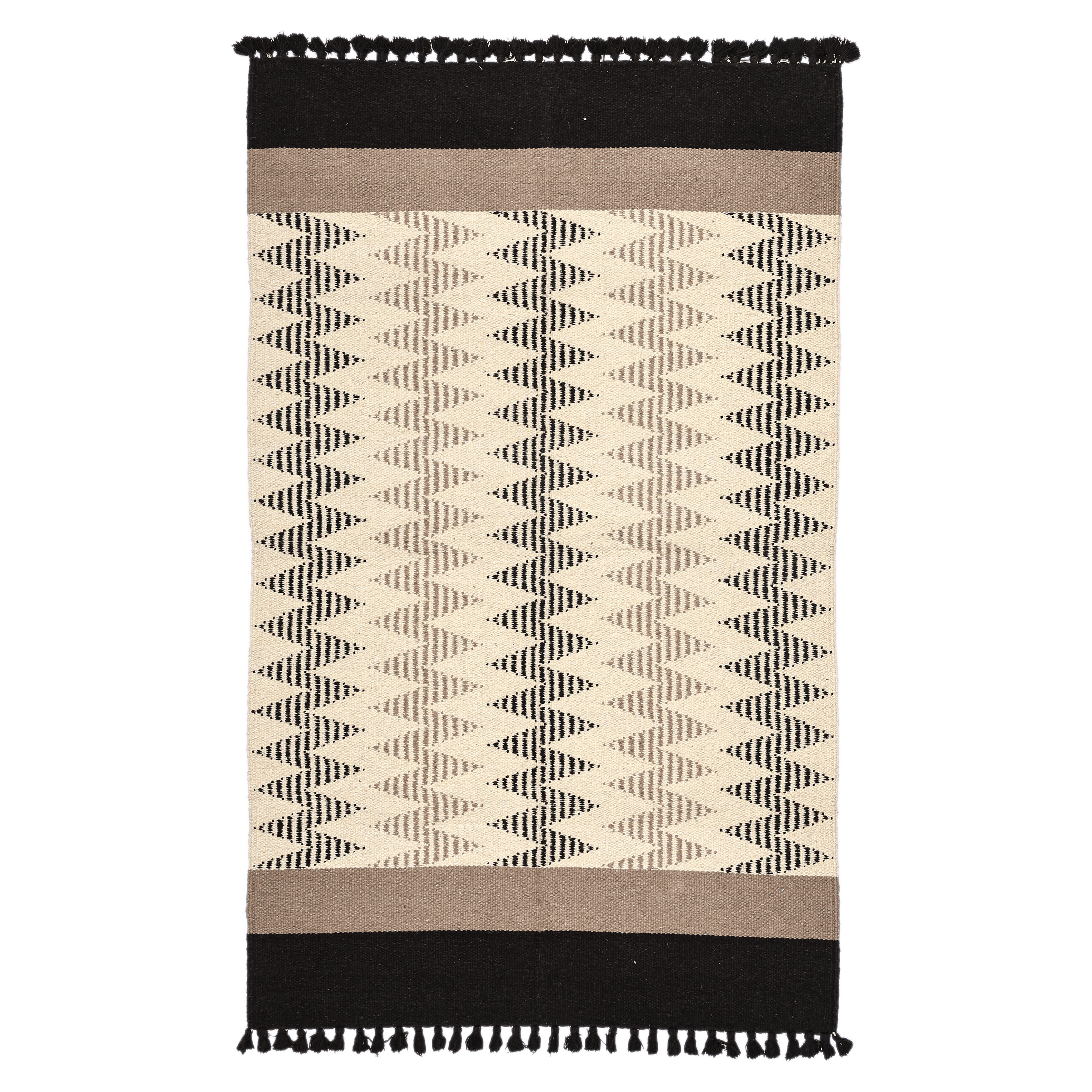 Black and Ivory Handwoven Jawaja Durrie - Zig-Zag Pattern