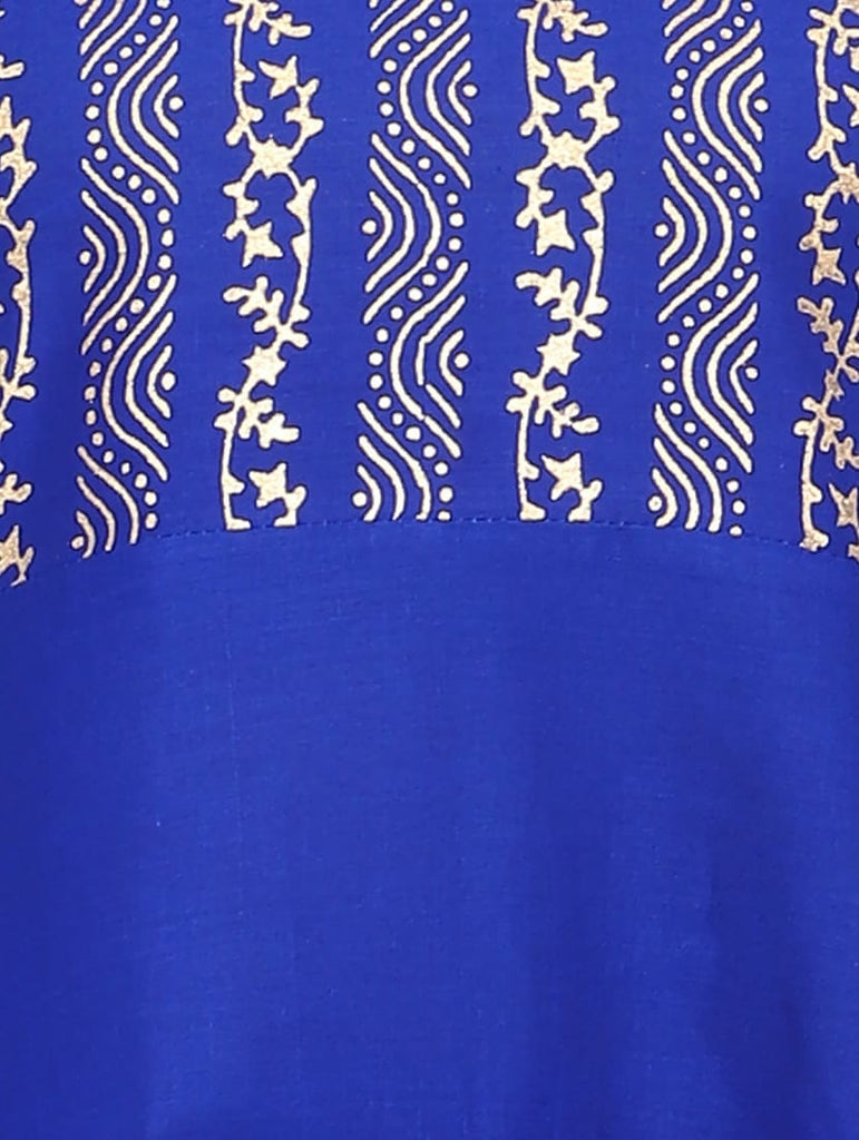 Women's Blue Cotton Printed Anarkali Kurti