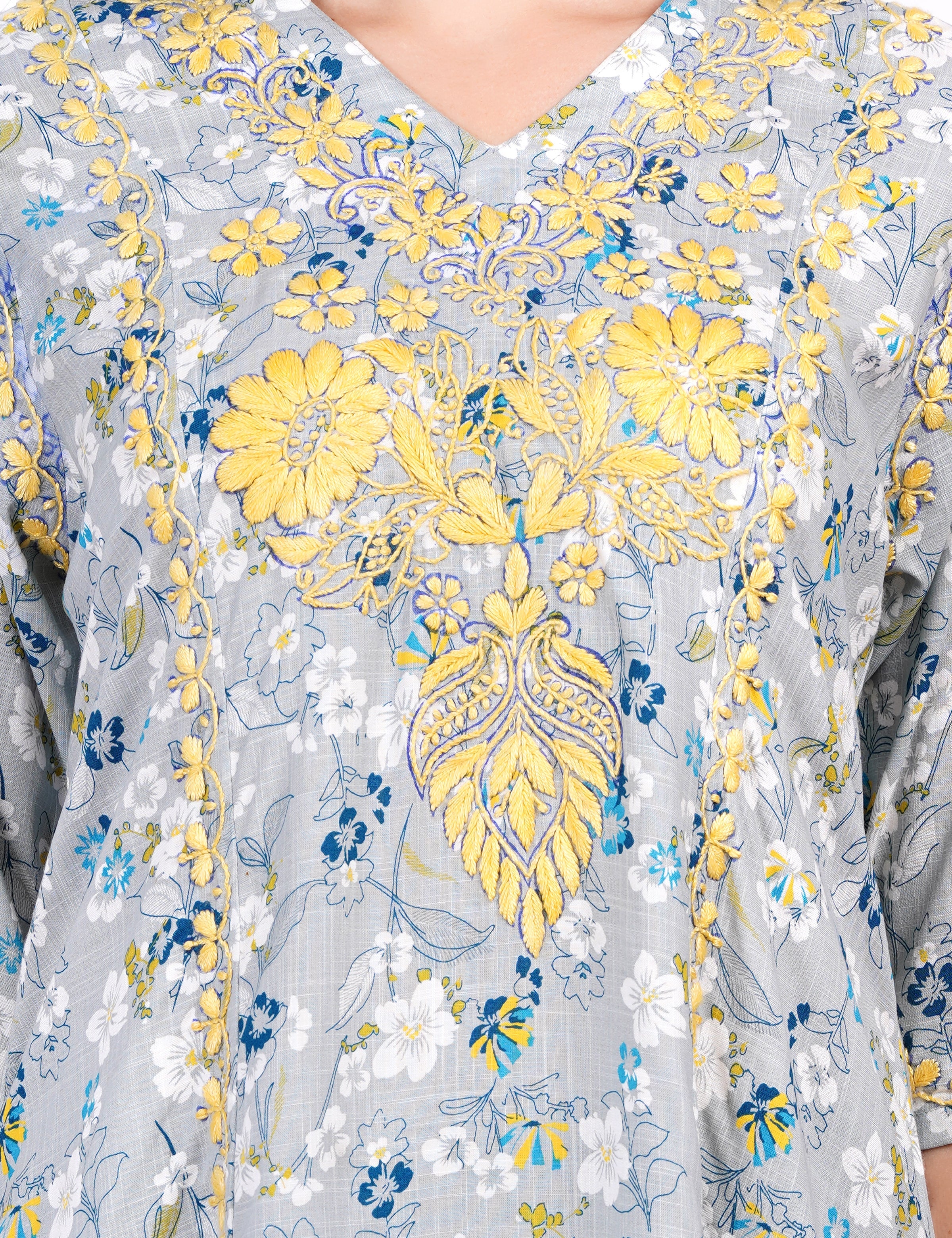 Women's Blue Printed Rayon Chikankari Dress