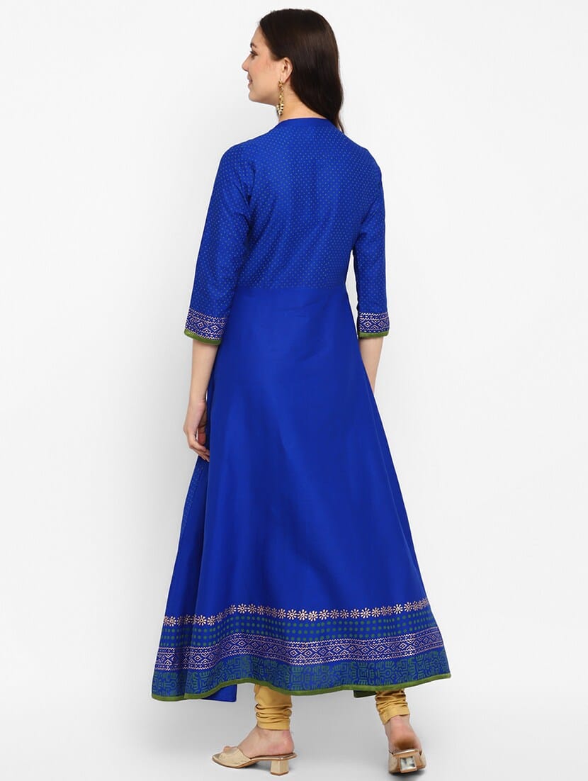 Women's Blue Cotton Printed Anarkali Kurti - Taantav