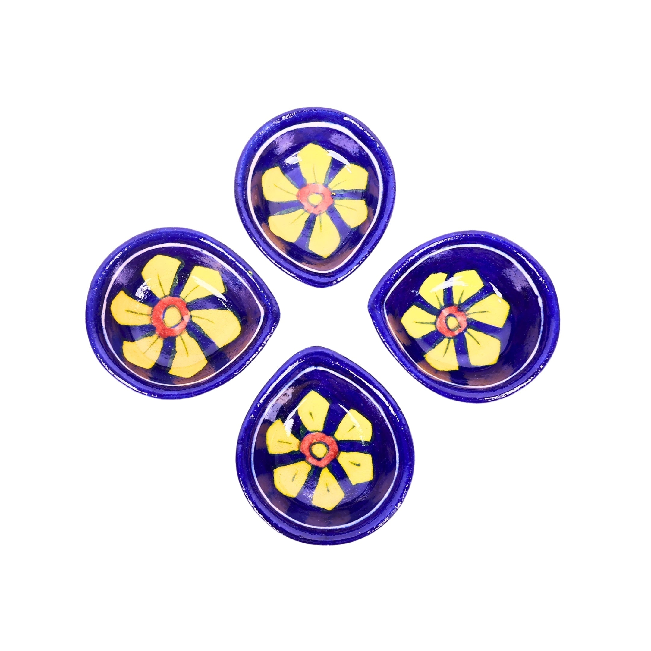 Blue Pottery Diyas - Set of 4 - Blue