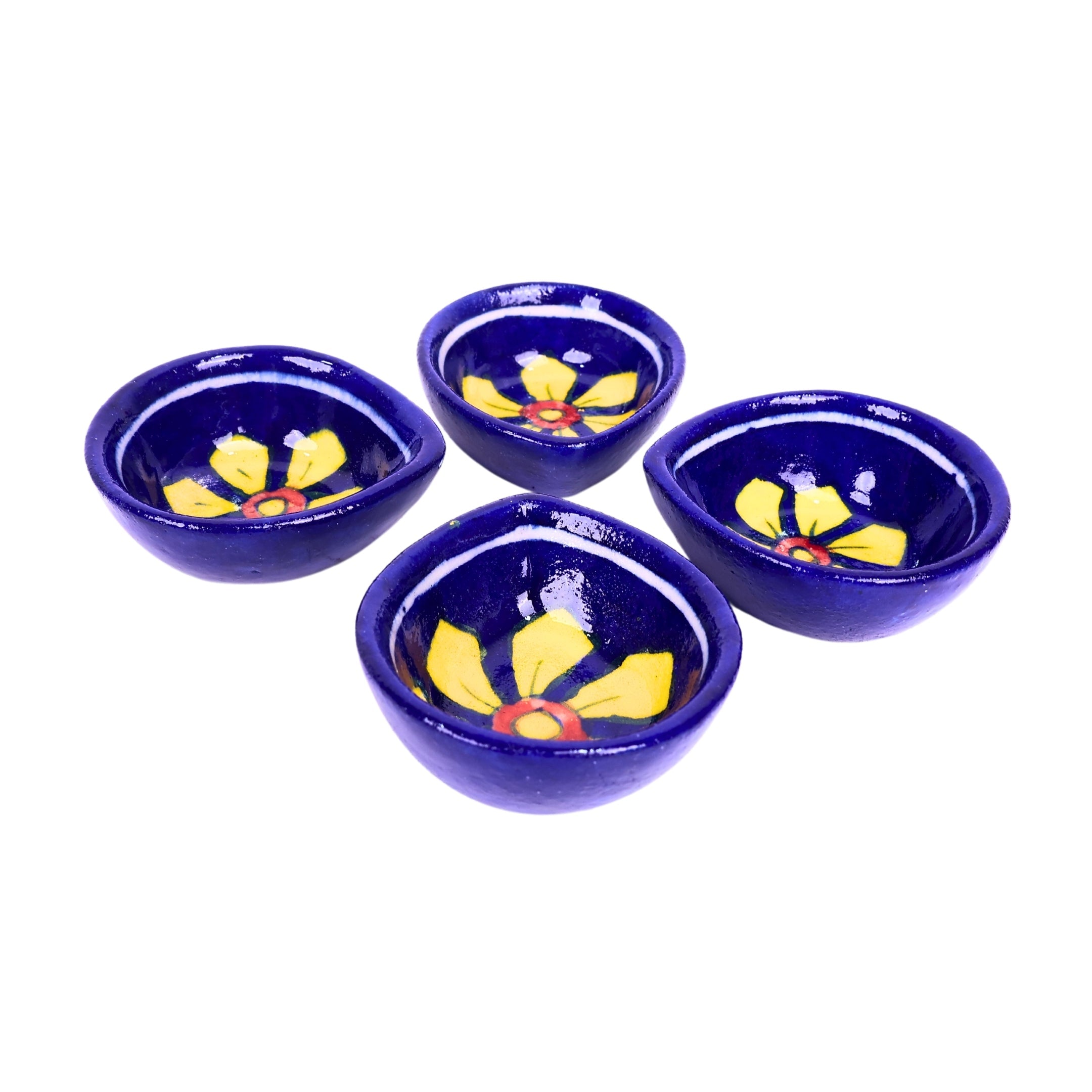 Blue Pottery Diyas - Set of 4 - Blue