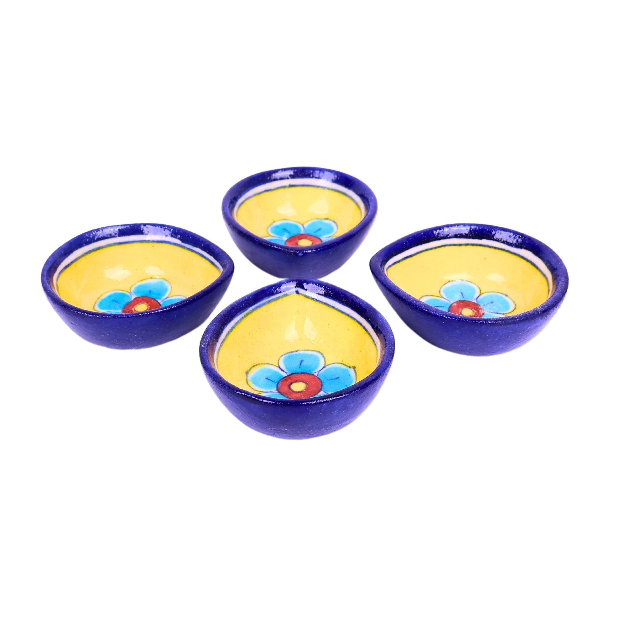 Blue Pottery Diyas - Set of 4 - Blue