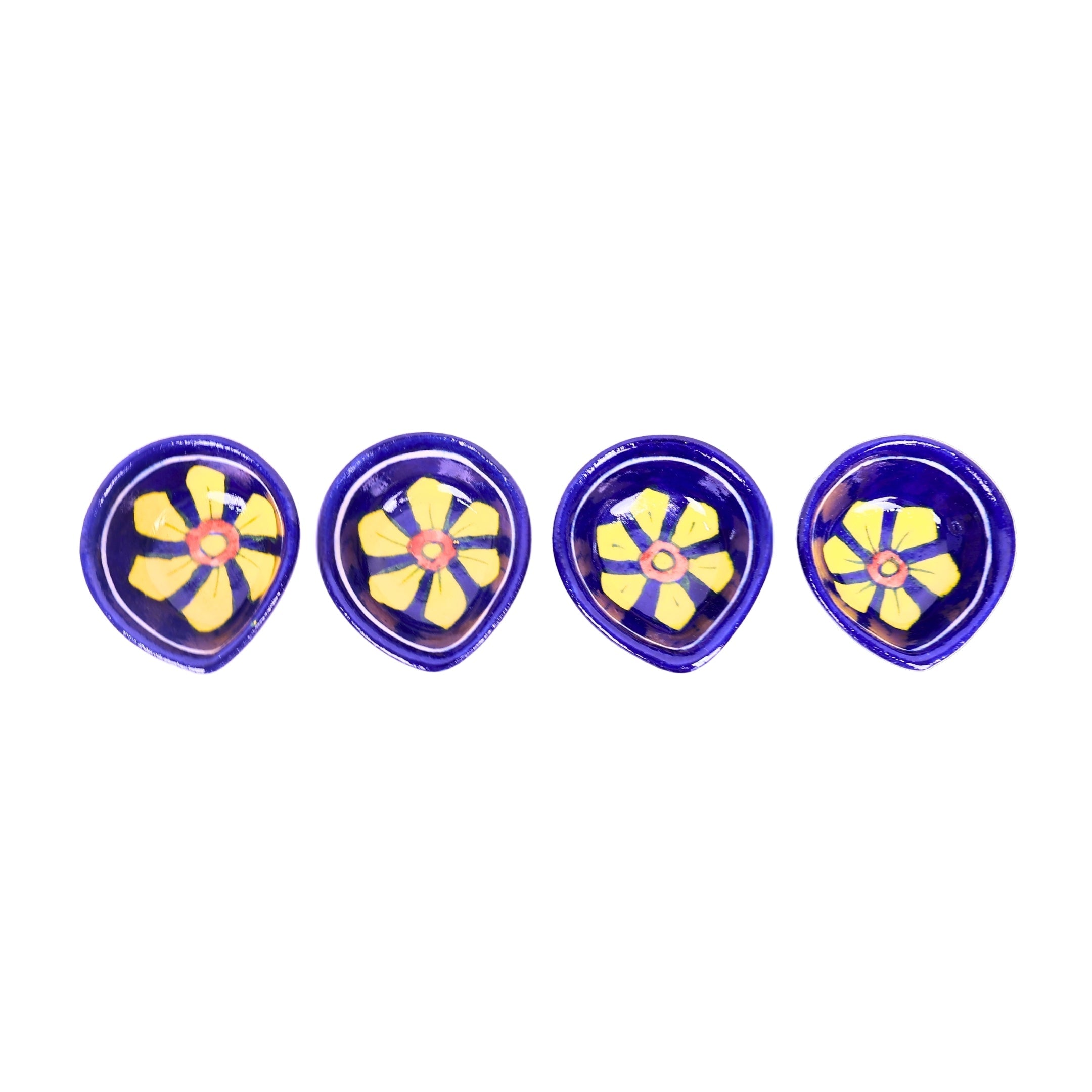 Blue Pottery Diyas - Set of 4 - Blue