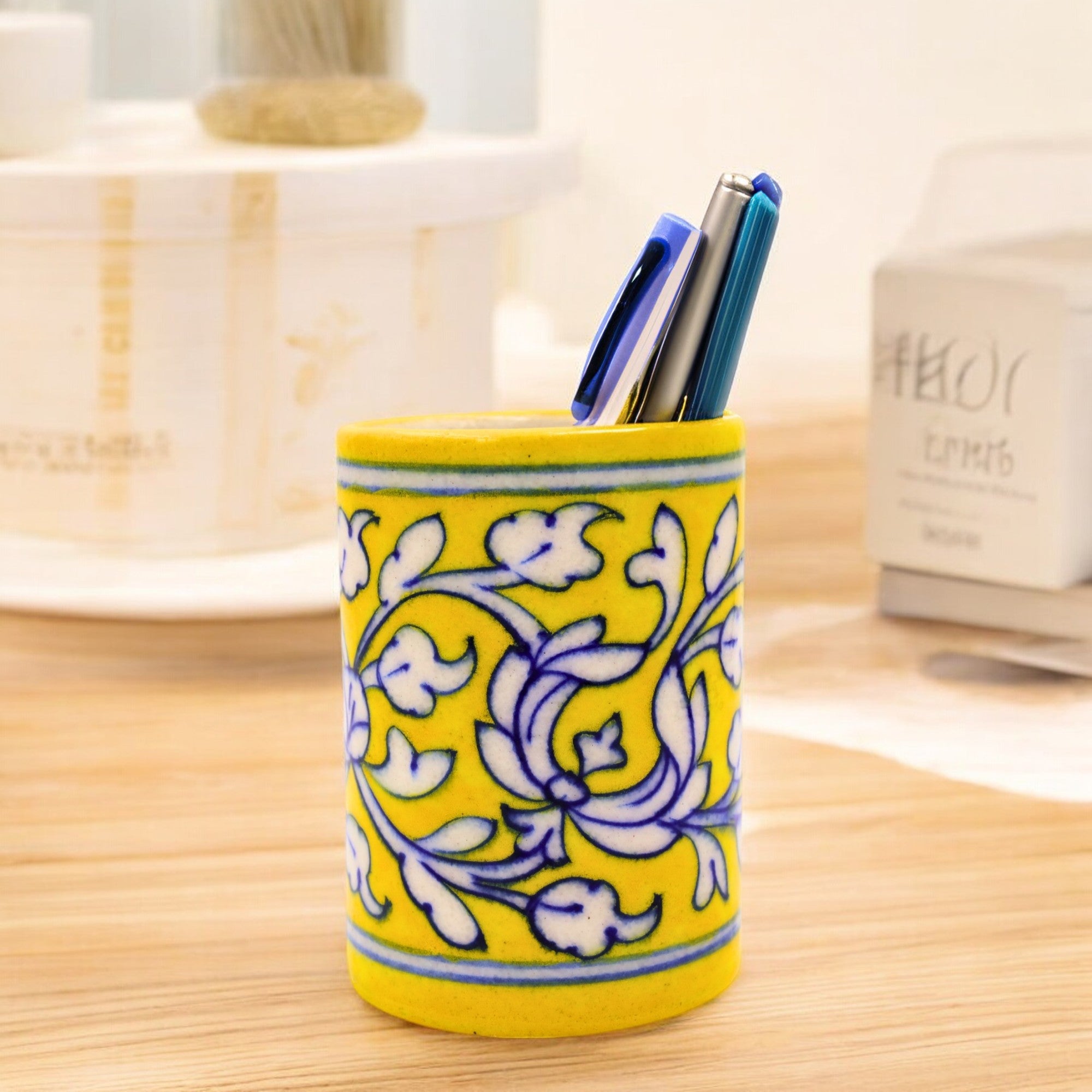 Blue Pottery Pen Holder