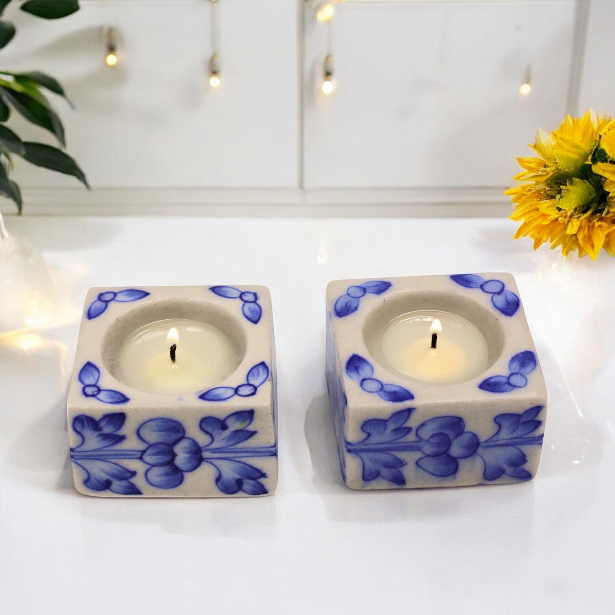 Blue Pottery T-Light Holders