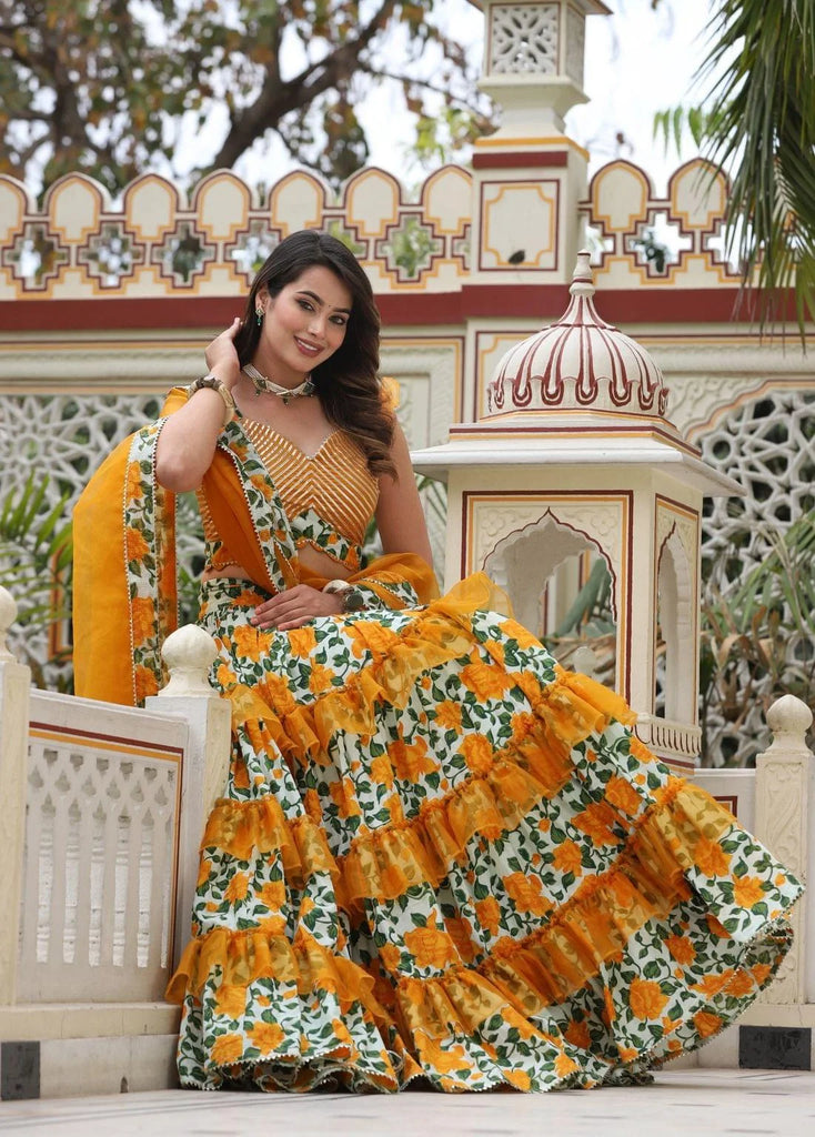 Women's Boltonia Yellow Ferrel Cotton Lehenga