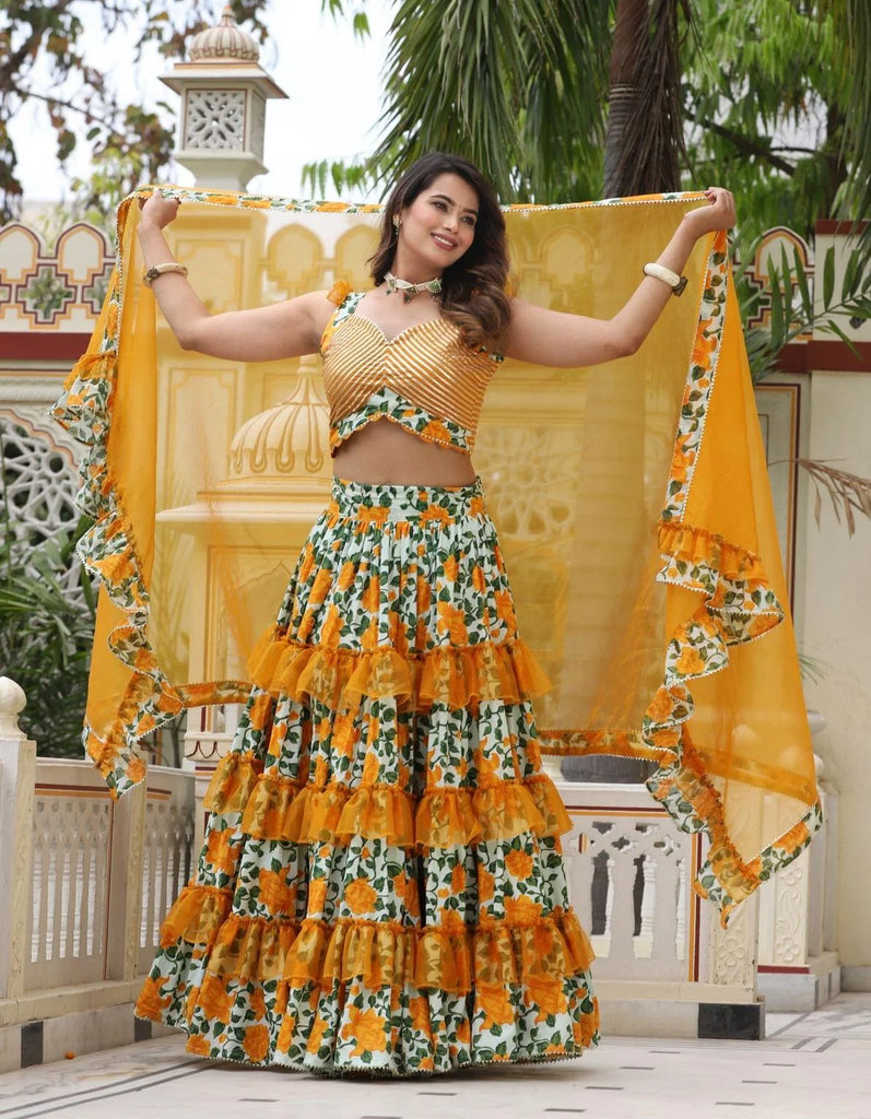 Women's Boltonia Yellow Ferrel Cotton Lehenga