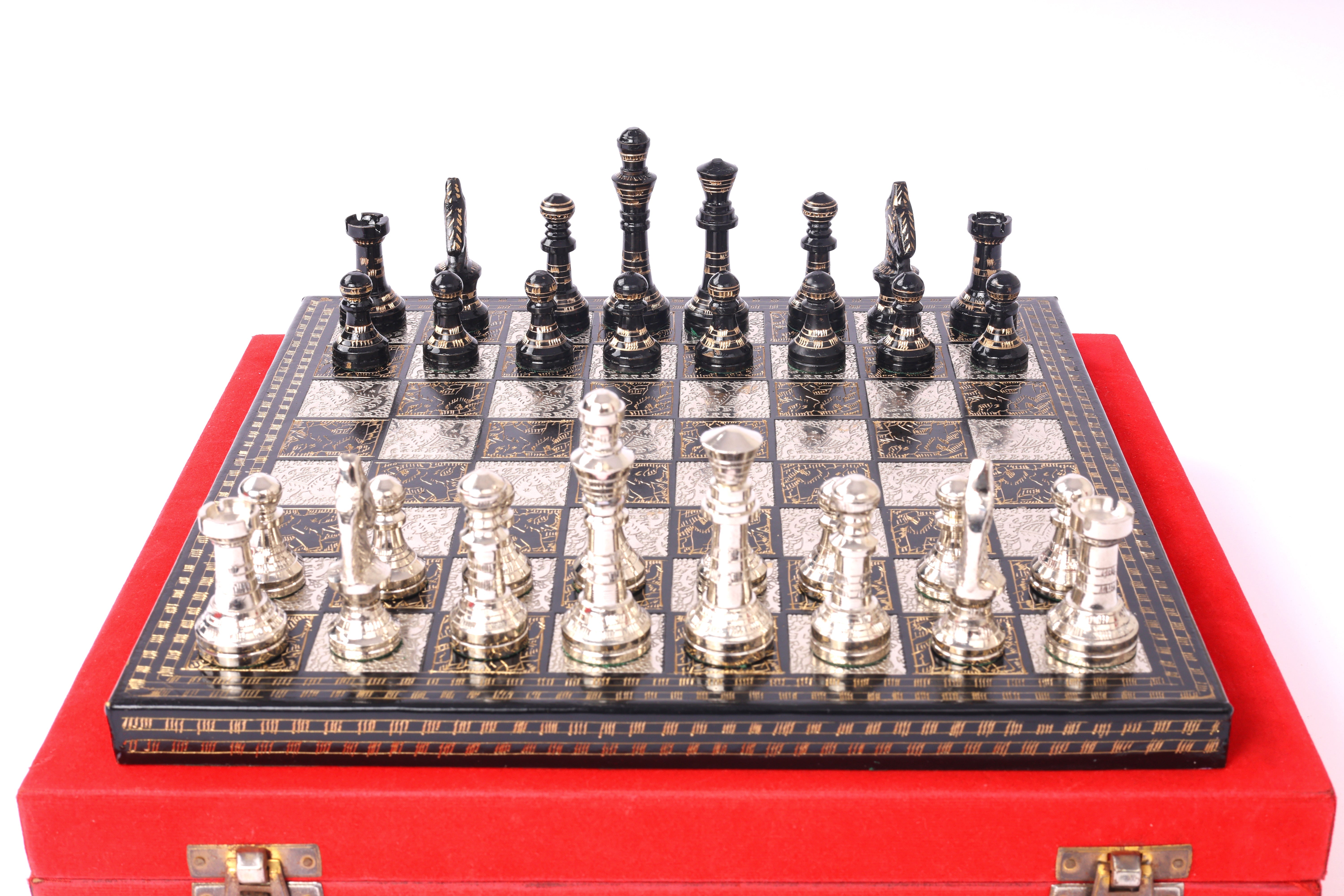 Brass Chess Set for Gifting-Black and Silver