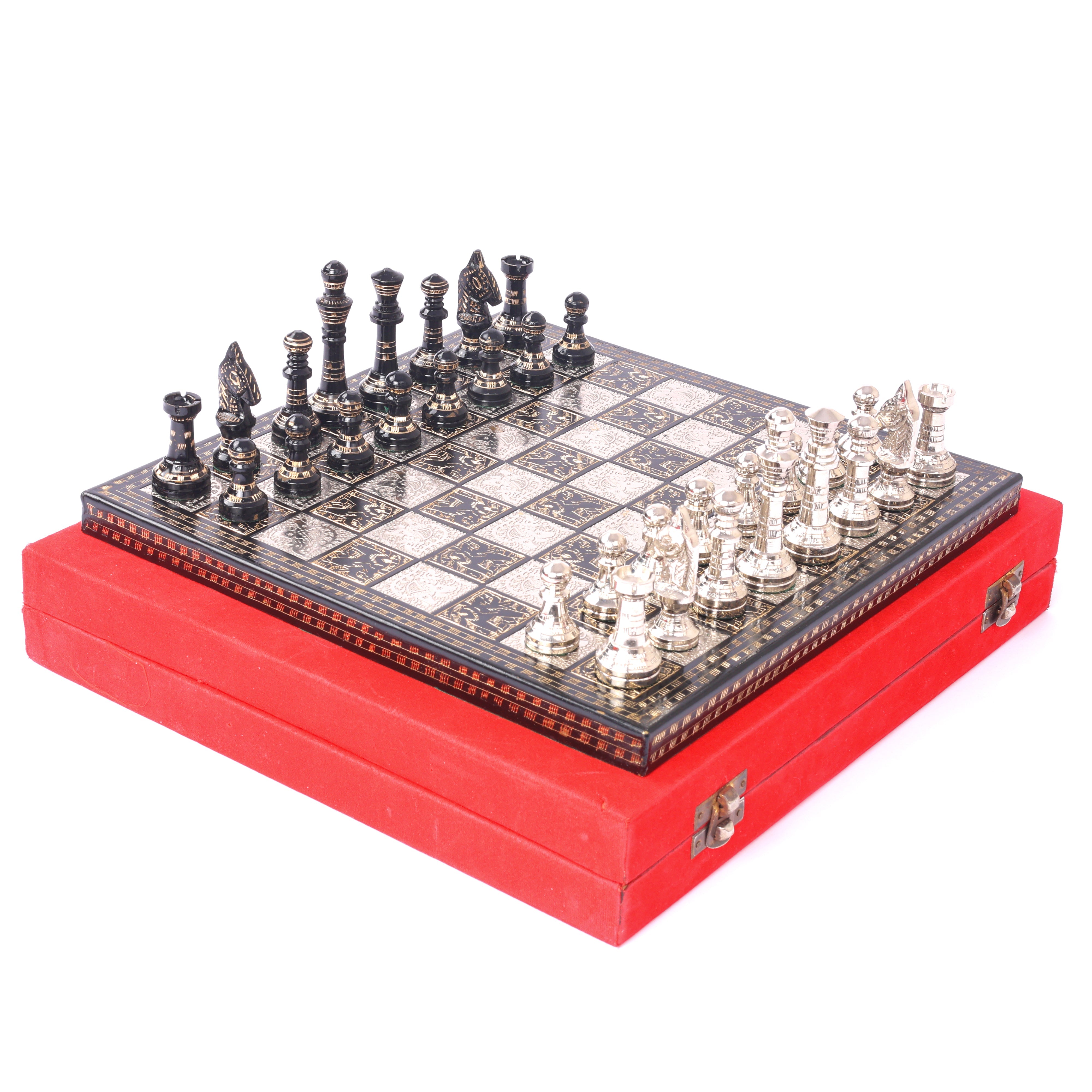 Brass Chess Set for Gifting-Black and Silver