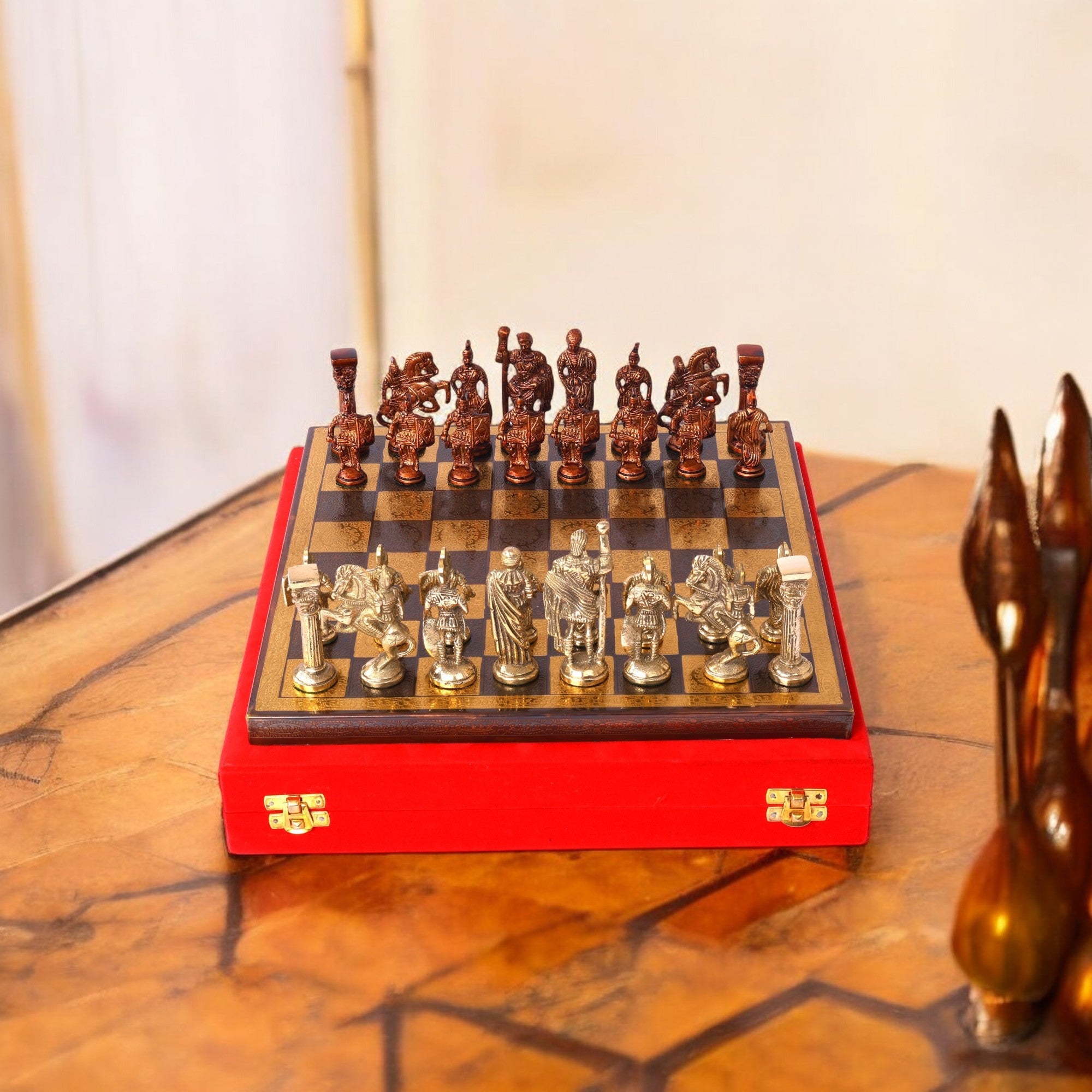 Brass Roman Figurine Chess Set for Gifting