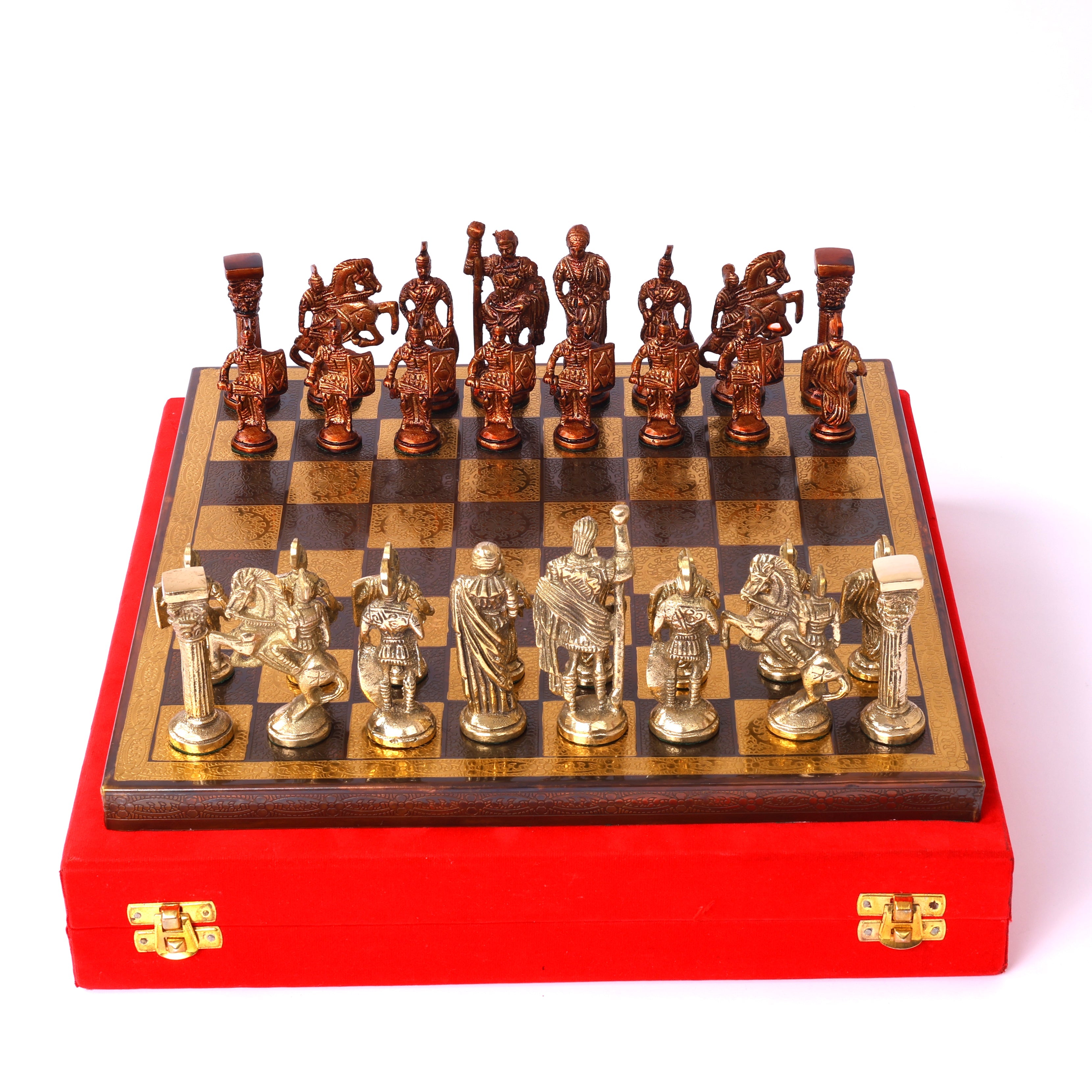 Brass Roman Figurine Chess Set for Gifting