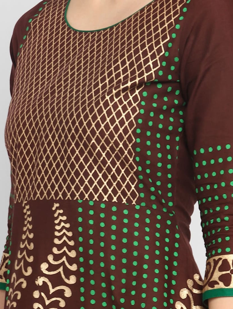 Women's Brown Cotton Printed Anarkali Kurti