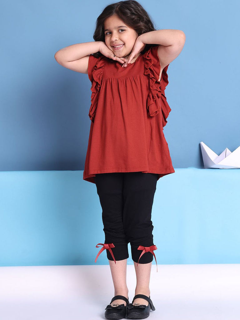 Girl's Red Viscose Rayon Solid Top Set