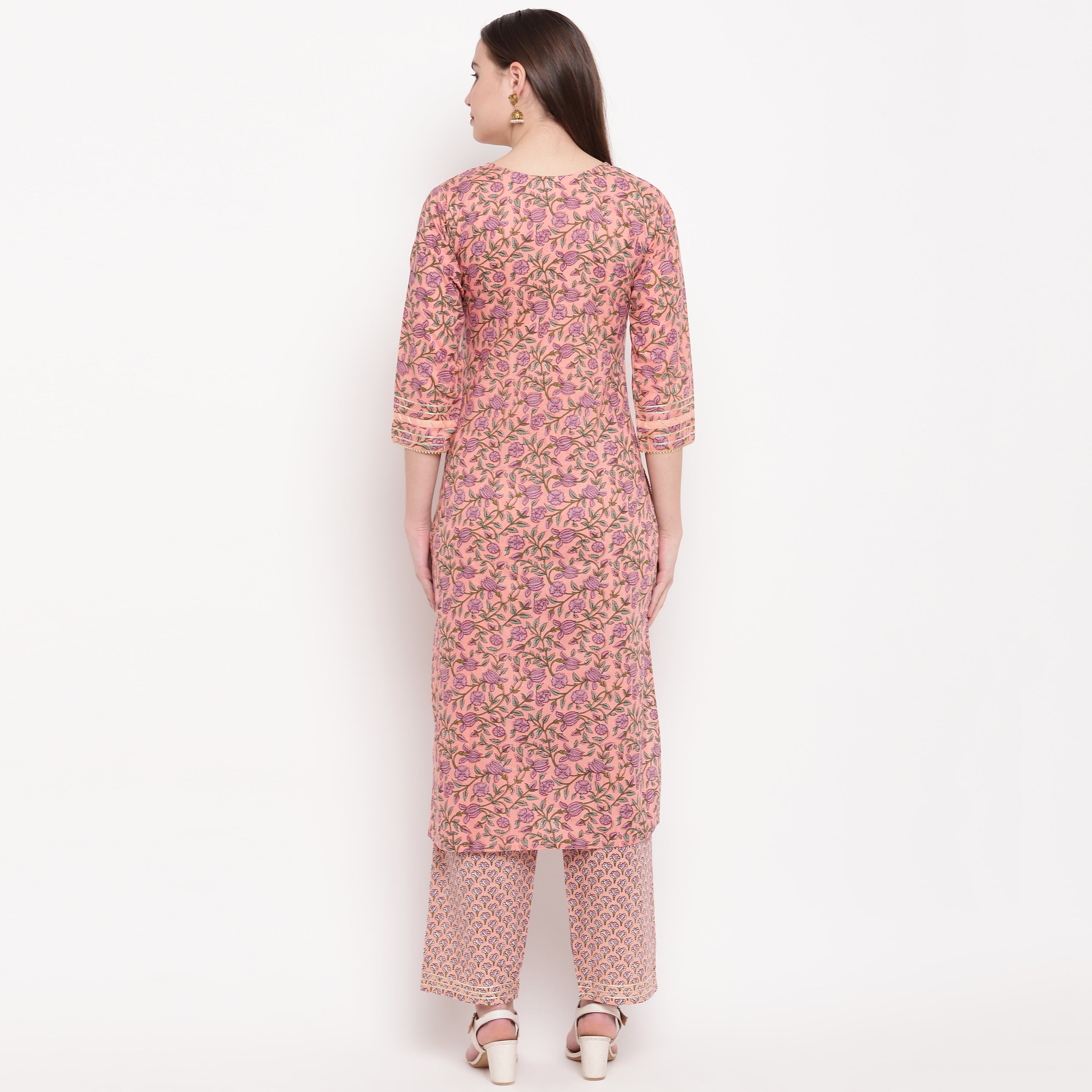 Women's Peach Cotton Kurta With Pant