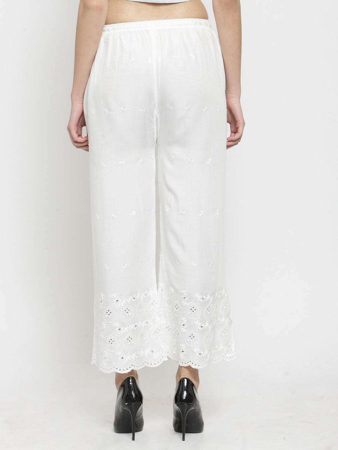 Women's White Chikankari Rayon Palazzo