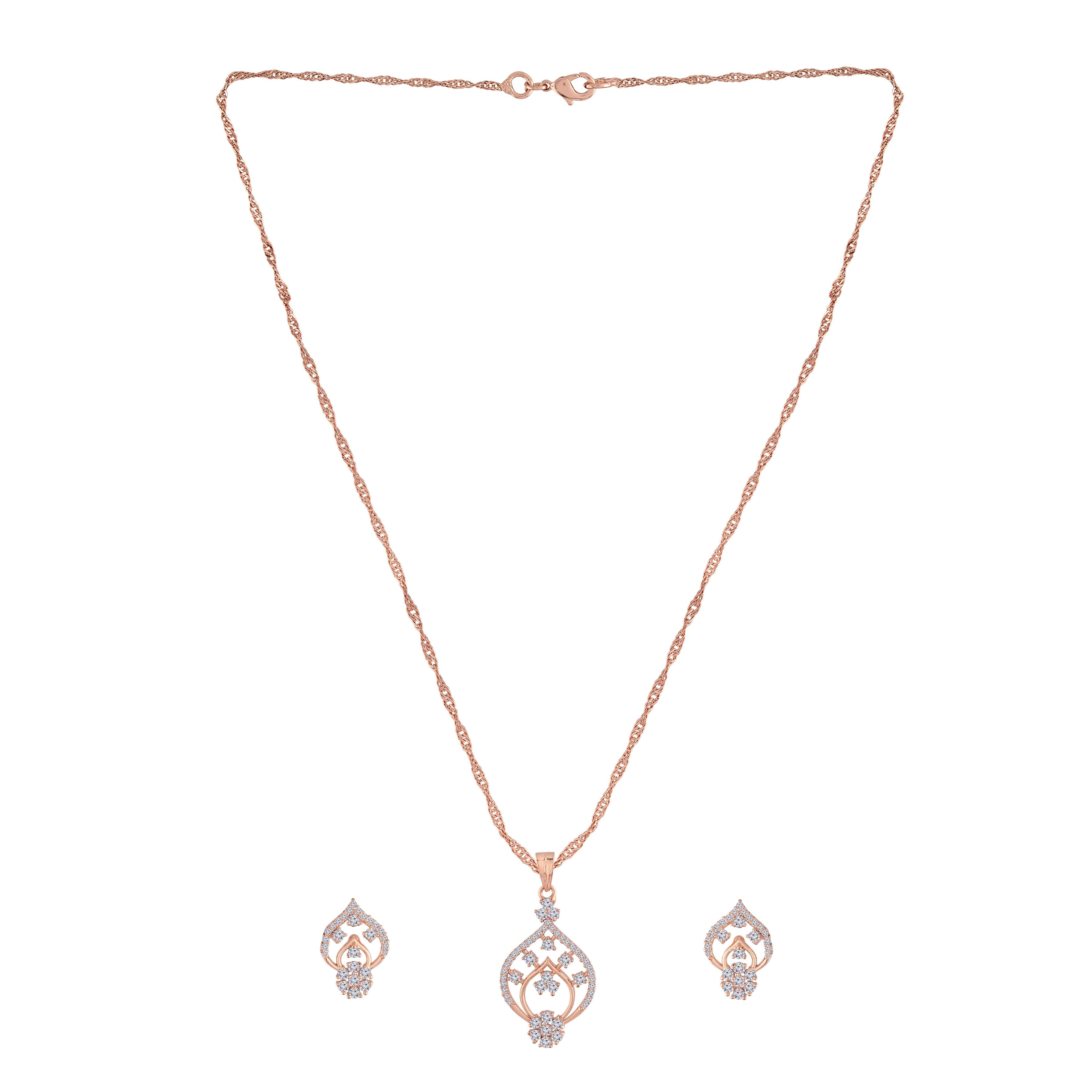 Women's 18k Rose Gold Plated Pearl & Cubic Zirconia Twisted Pendant Necklace Set with Earrings
