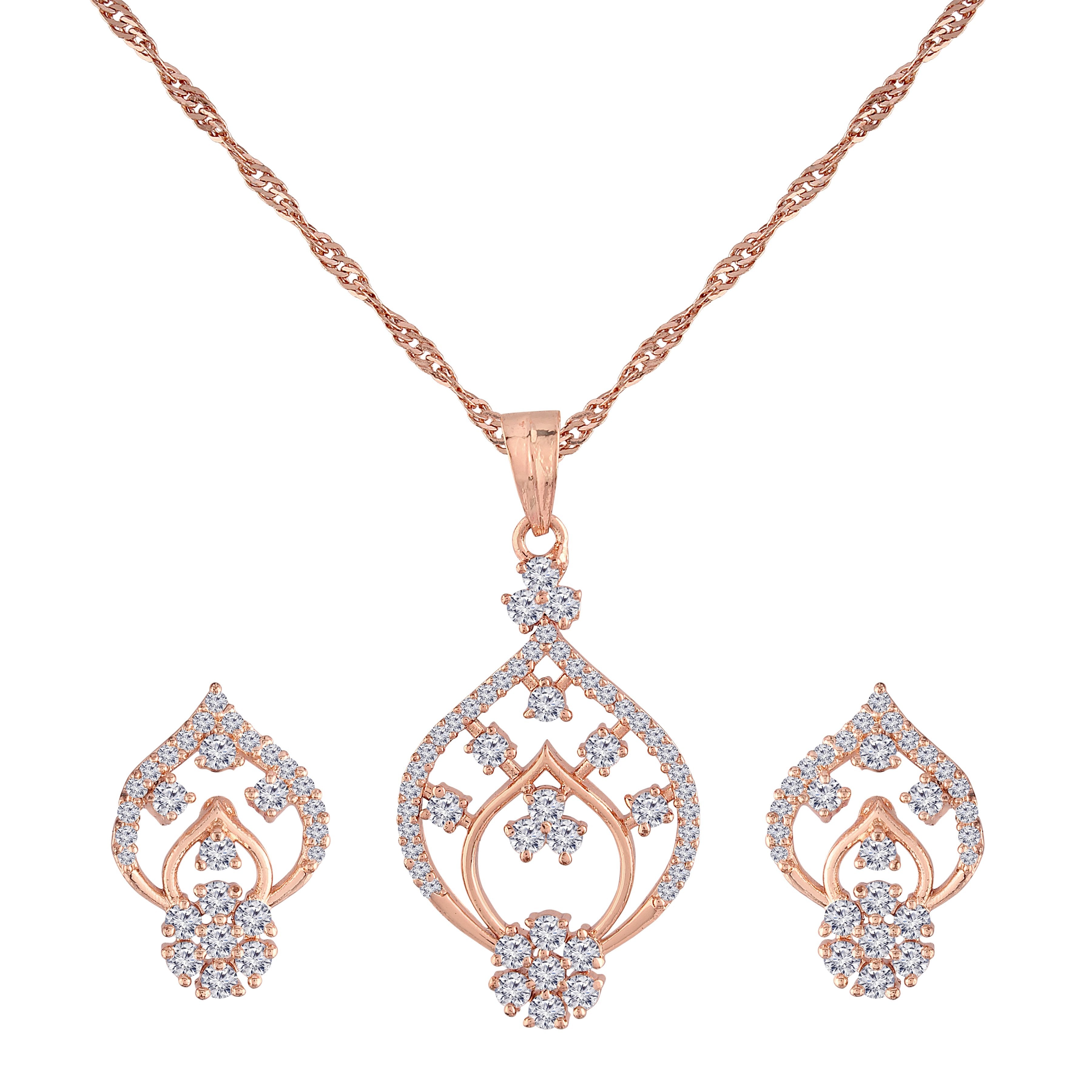 Women's 18k Rose Gold Plated Pearl & Cubic Zirconia Twisted Pendant Necklace Set with Earrings