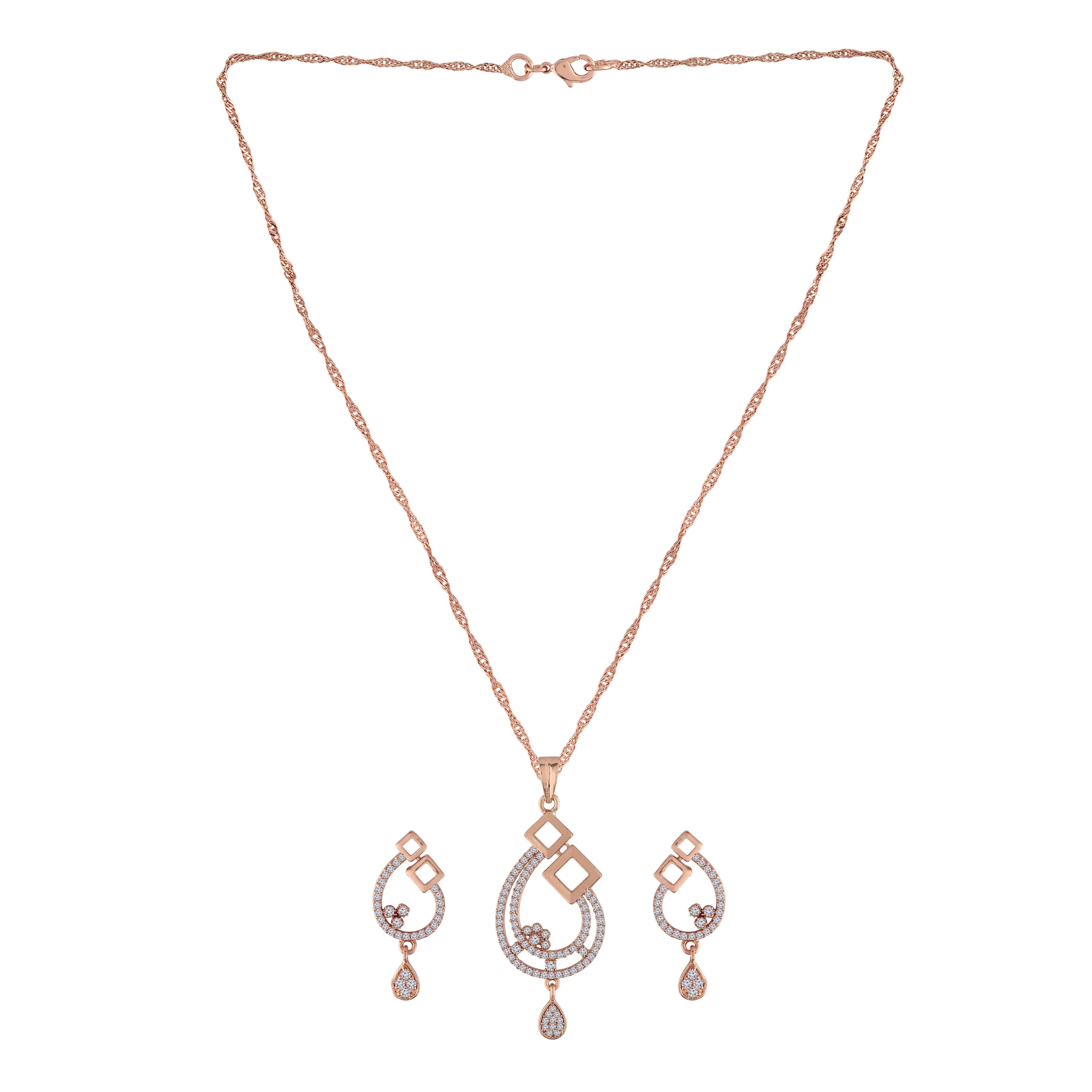 Women's 18k Rose Gold Plated Pearl & Cubic Zirconia Twisted Pendant Necklace Set with Earrings