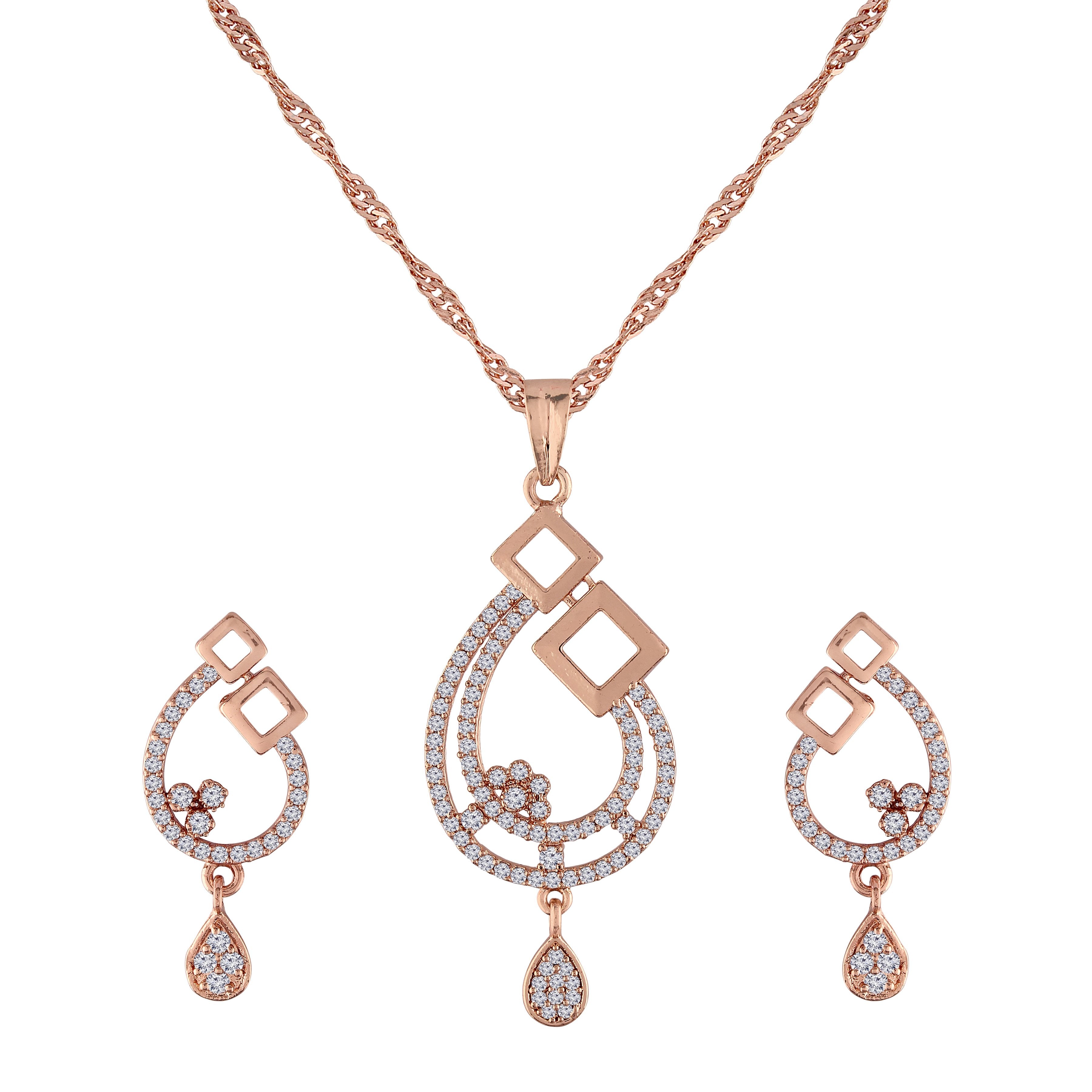 Women's 18k Rose Gold Plated Pearl & Cubic Zirconia Twisted Pendant Necklace Set with Earrings