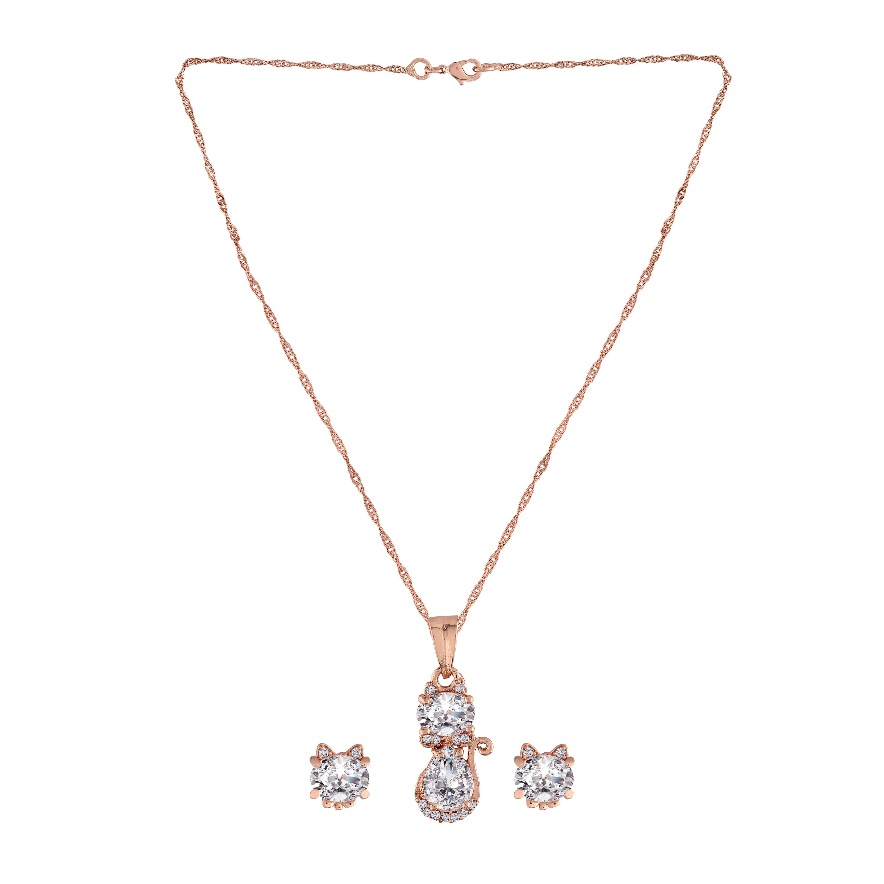 Women's 18k Rose Gold Plated Pearl & Cubic Zirconia Twisted Pendant Necklace Set with Earrings