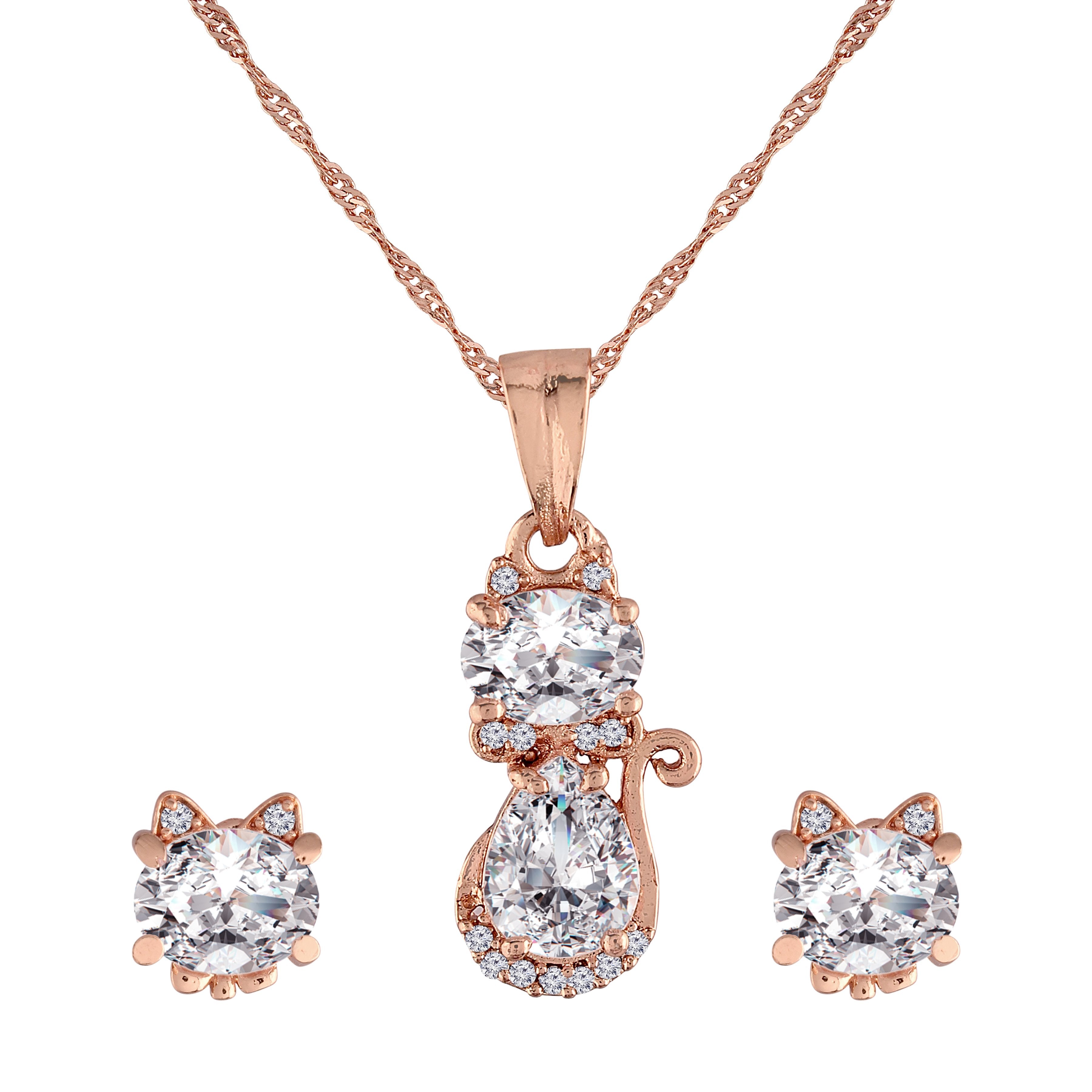 Women's 18k Rose Gold Plated Pearl & Cubic Zirconia Twisted Pendant Necklace Set with Earrings
