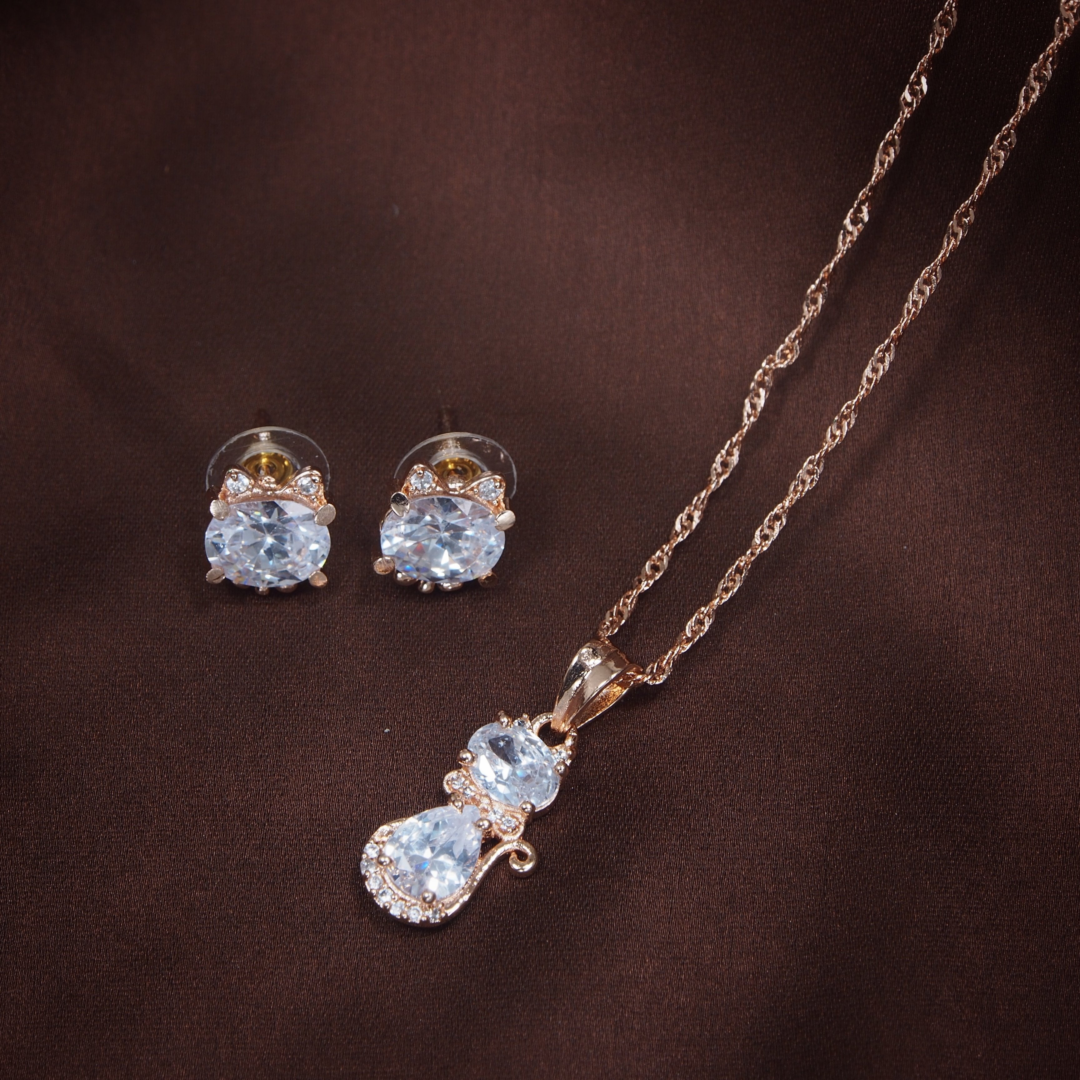 Women's 18k Rose Gold Plated Pearl & Cubic Zirconia Twisted Pendant Necklace Set with Earrings