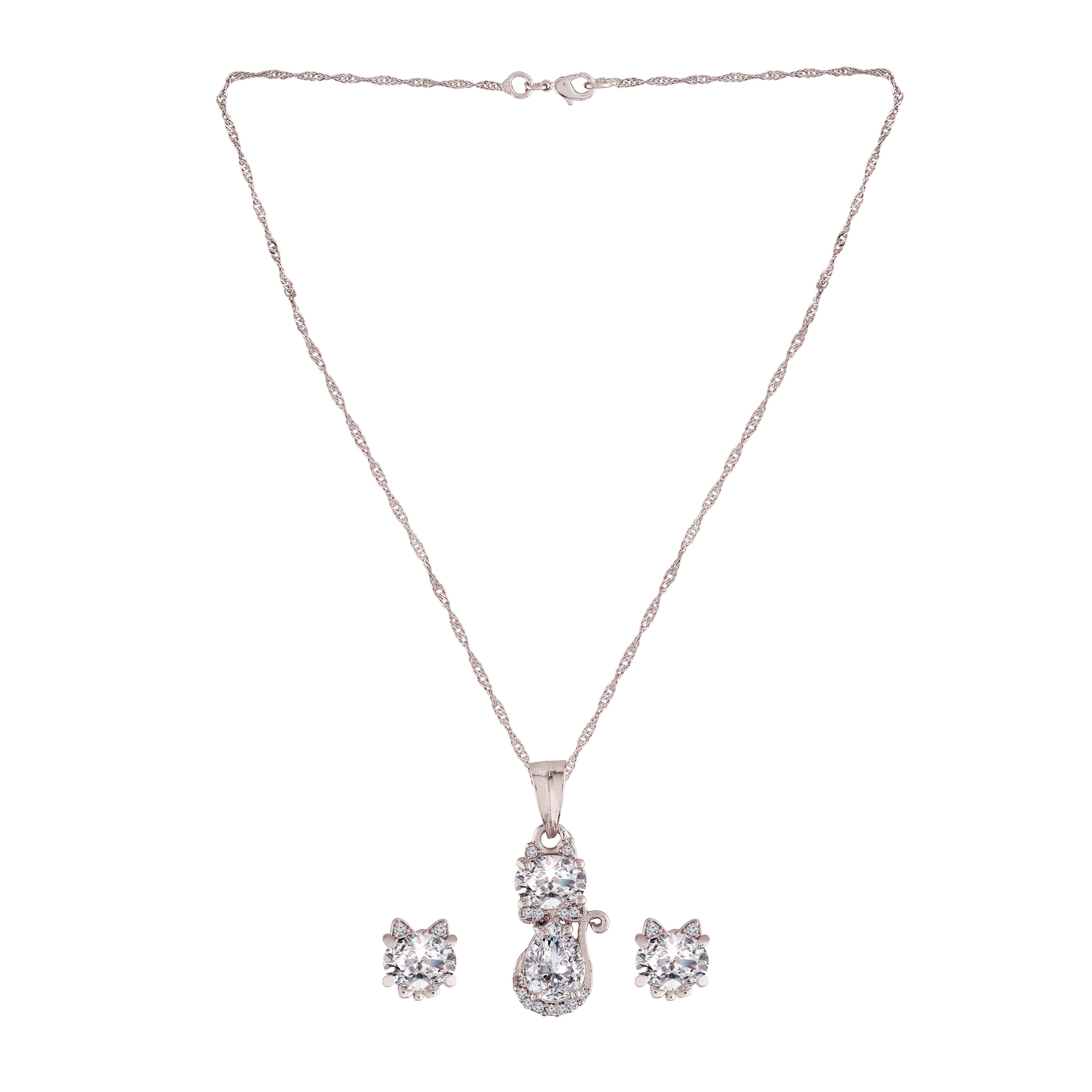 Women's 18k Rhodium Plated Pearl & Cubic Zirconia Twisted Pendant Necklace Set with Earrings