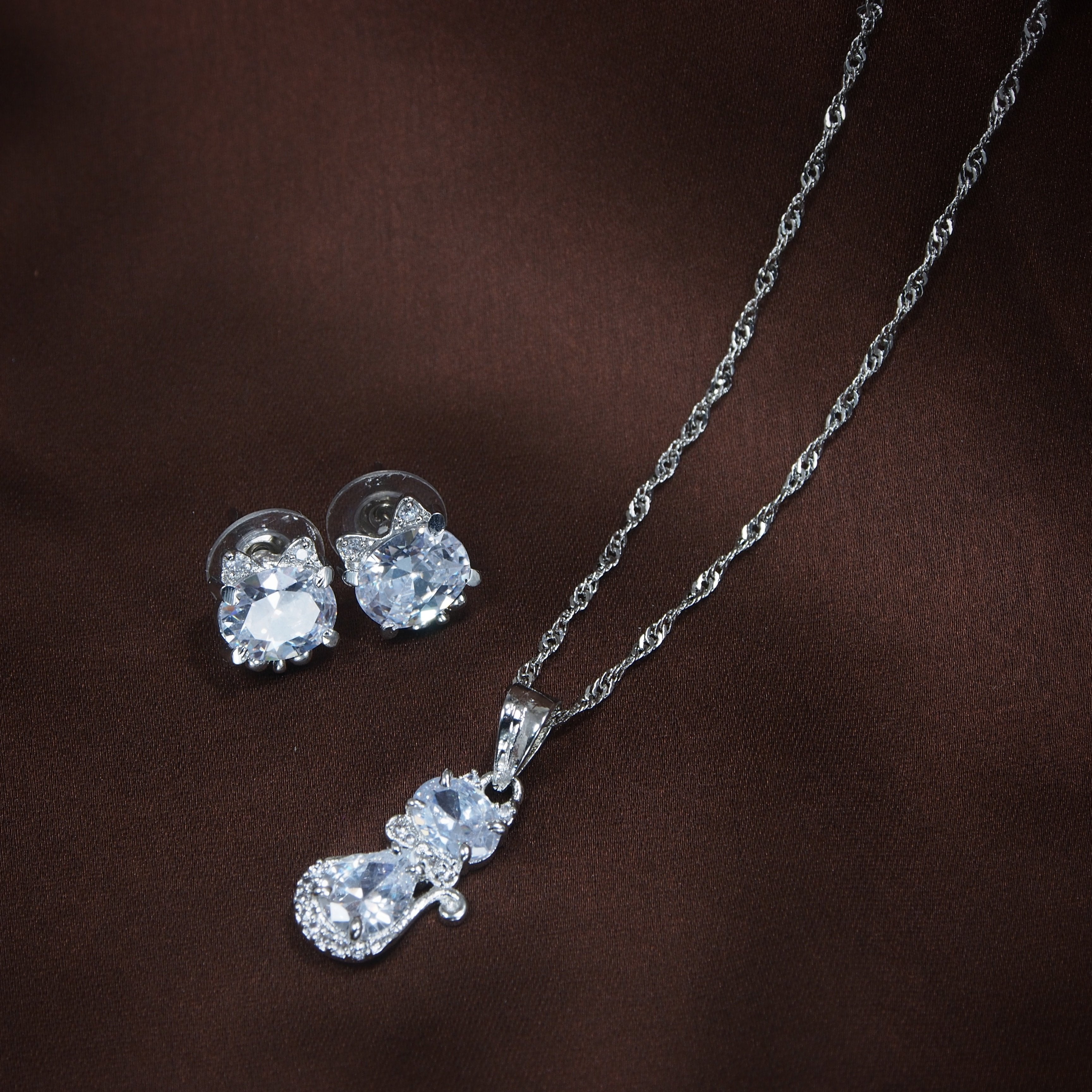 Women's 18k Rhodium Plated Pearl & Cubic Zirconia Twisted Pendant Necklace Set with Earrings