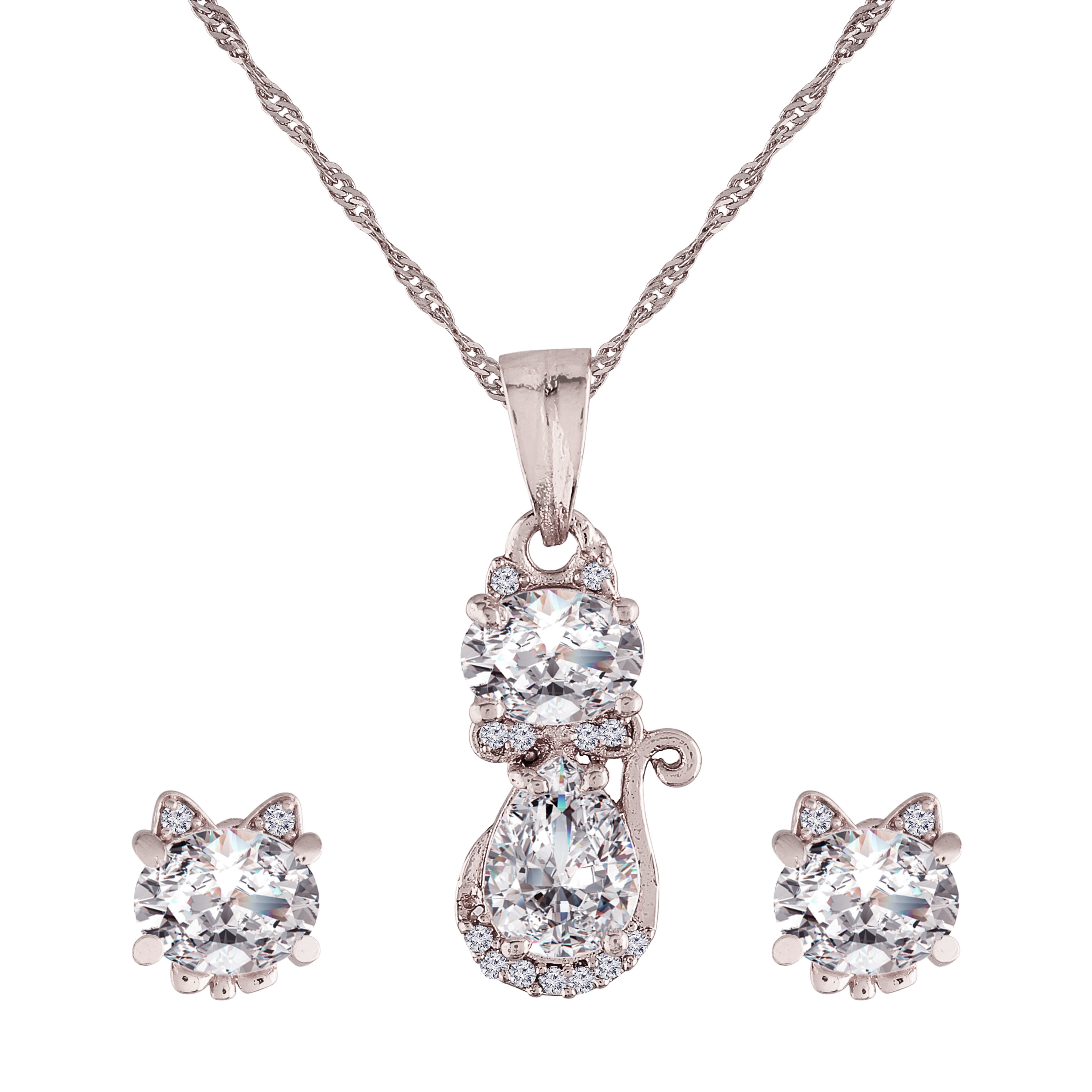 Women's 18k Rhodium Plated Pearl & Cubic Zirconia Twisted Pendant Necklace Set with Earrings