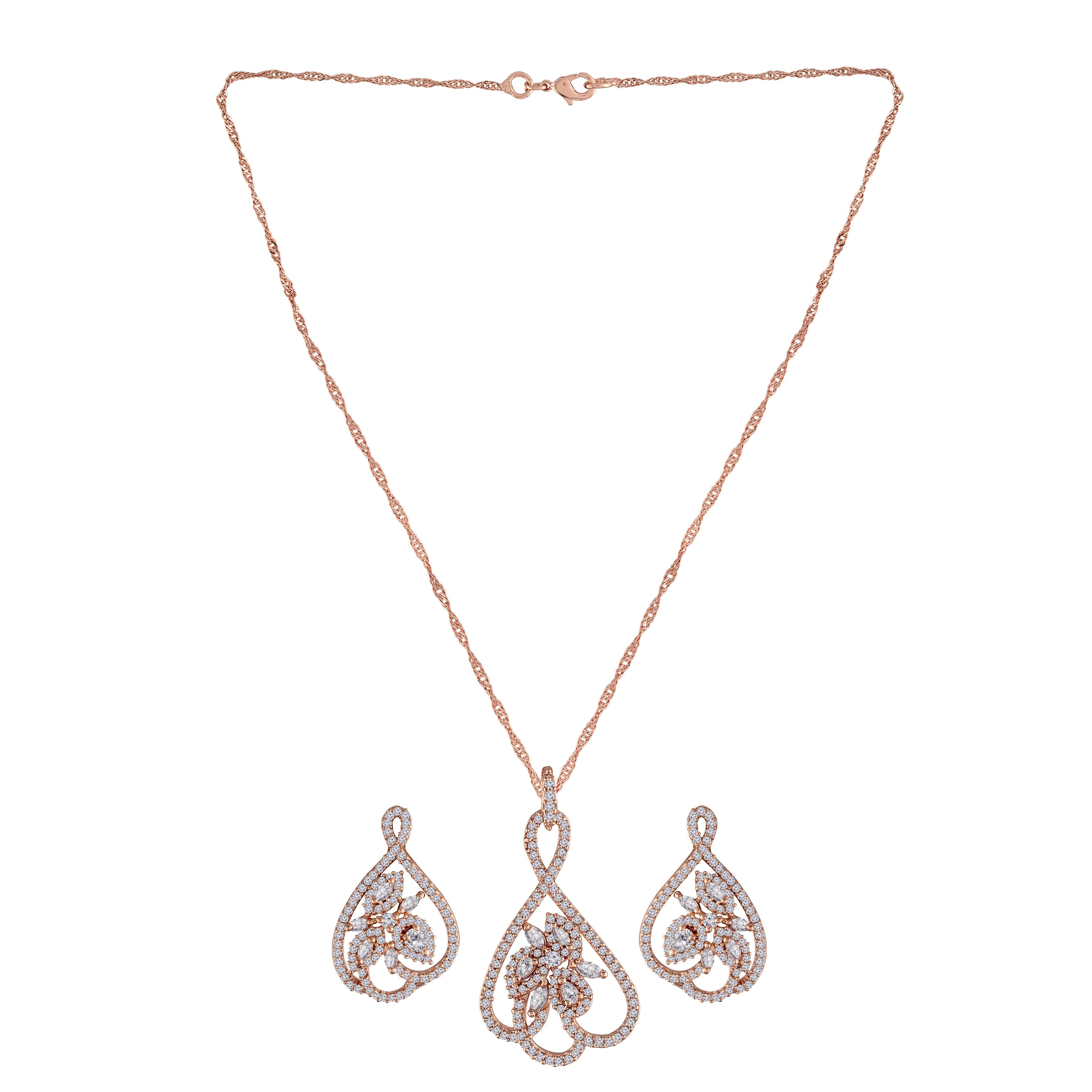 Women's 18k Rose Gold Plated Pearl & Cubic Zirconia Twisted Pendant Necklace Set with Earrings