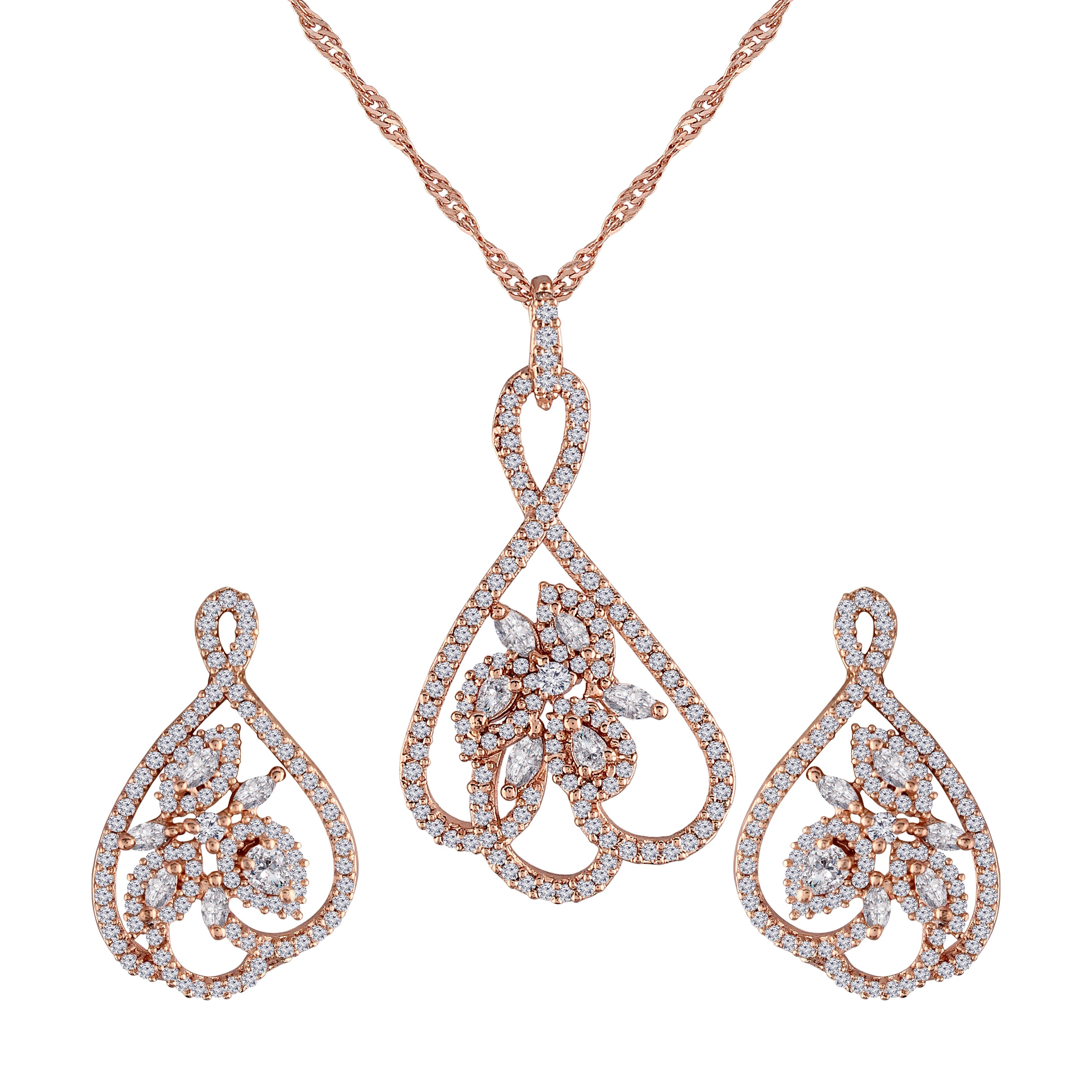 Women's 18k Rose Gold Plated Pearl & Cubic Zirconia Twisted Pendant Necklace Set with Earrings