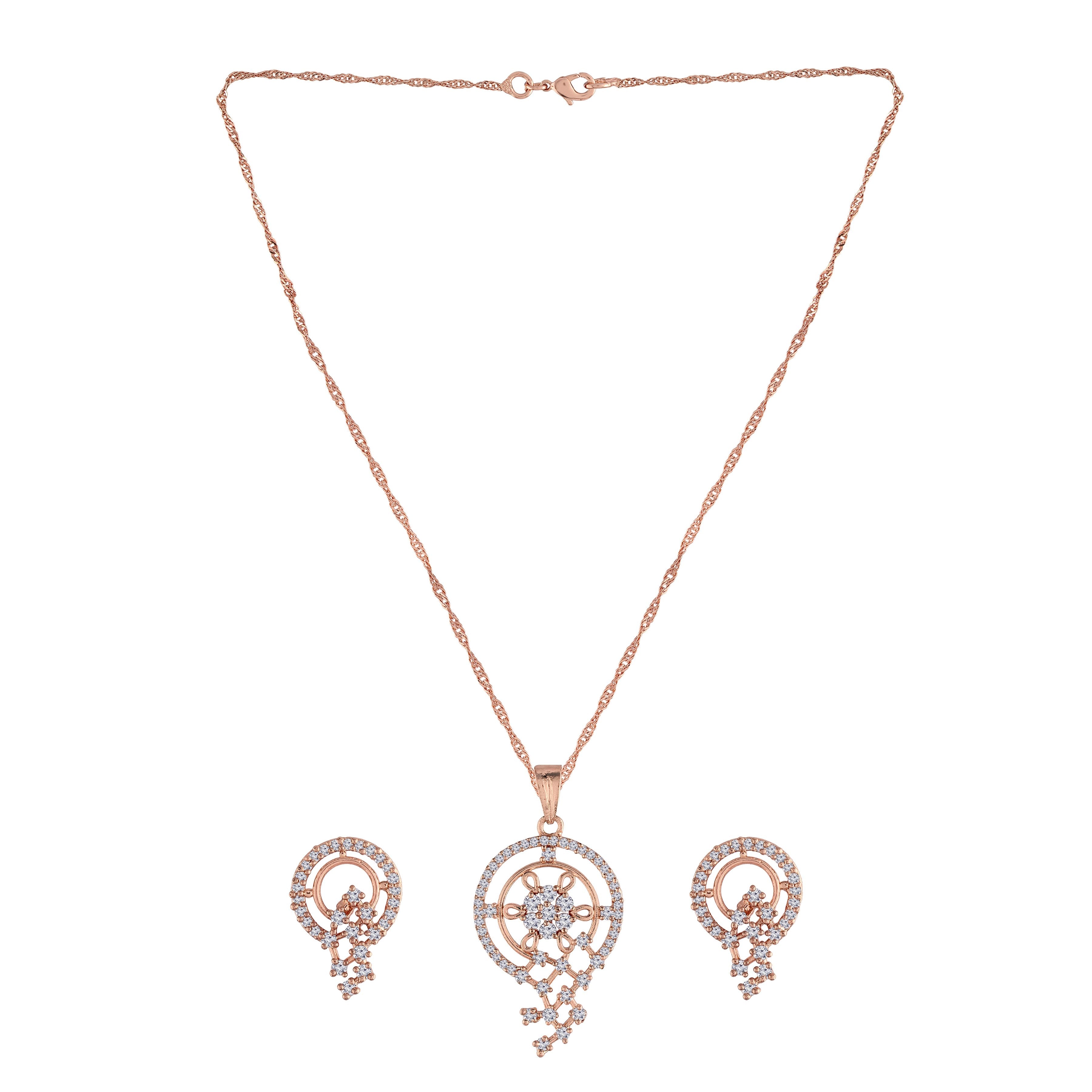 Women's 18k Rose Gold Plated Pearl & Cubic Zirconia Twisted Pendant Necklace Set with Earrings