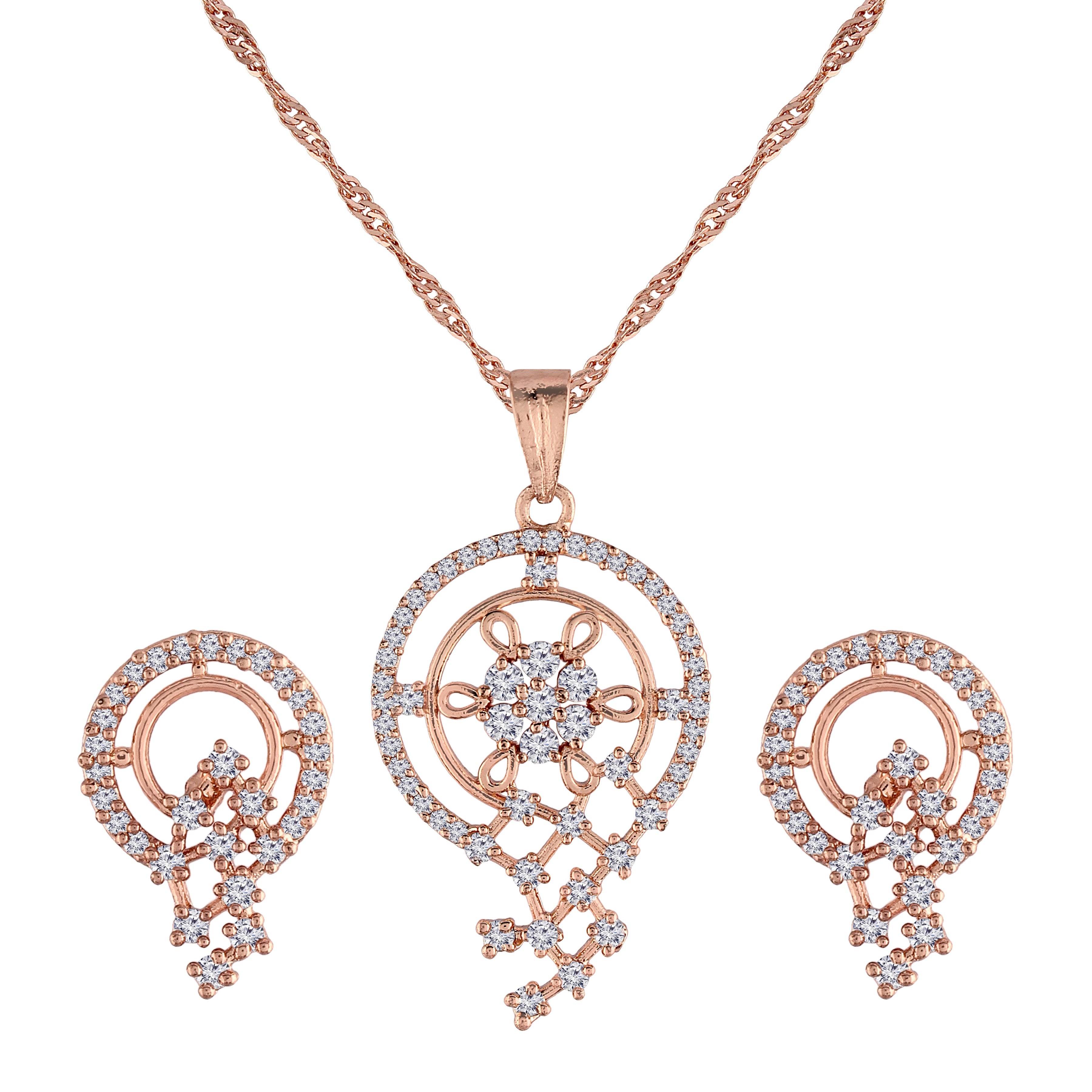 Women's 18k Rose Gold Plated Pearl & Cubic Zirconia Twisted Pendant Necklace Set with Earrings