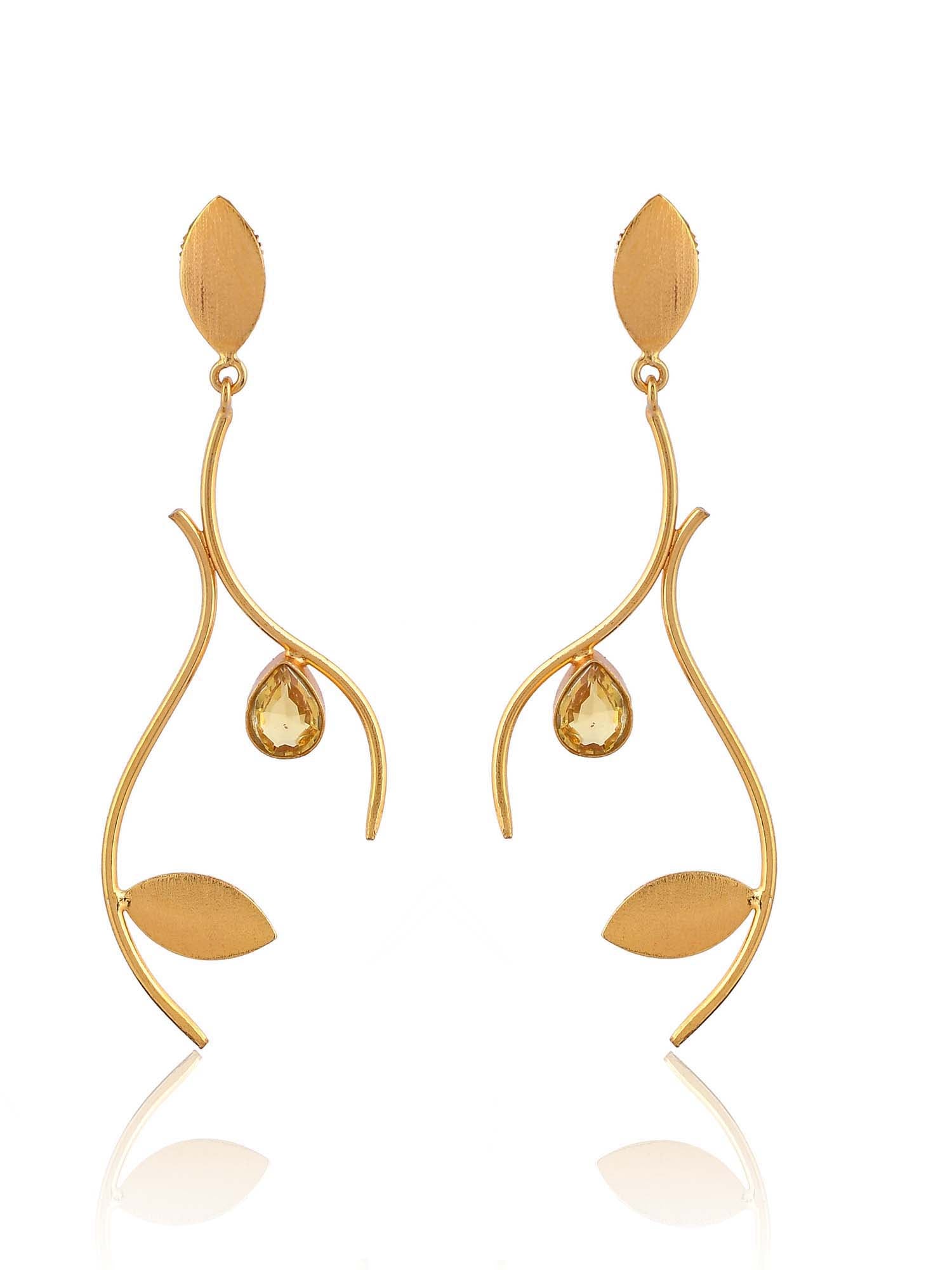 Women's Tear Drop Stone Leaf Earring