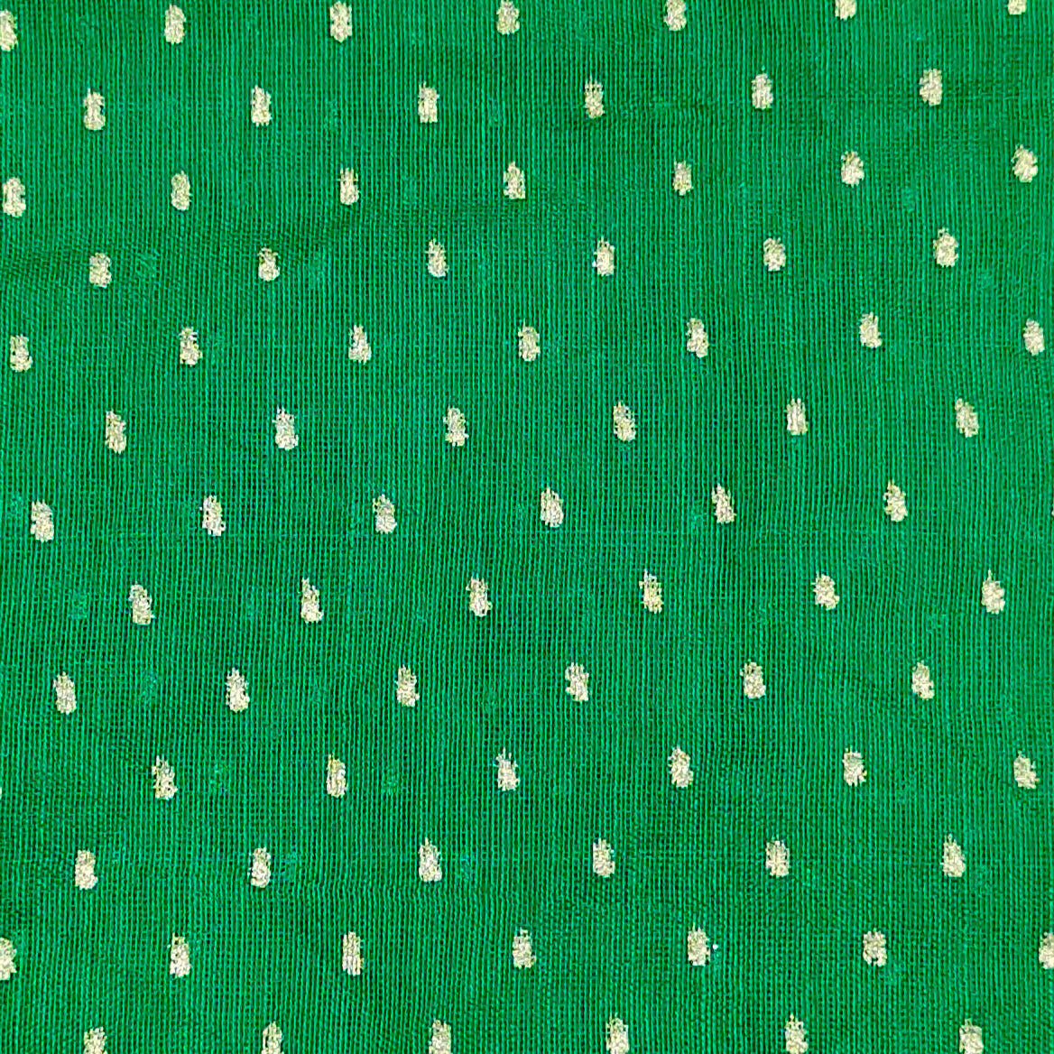 Women's Green Self Woven Gold Zari Polka Dots Cotton Silk Dupatta With Tassles - NIMIDHYA