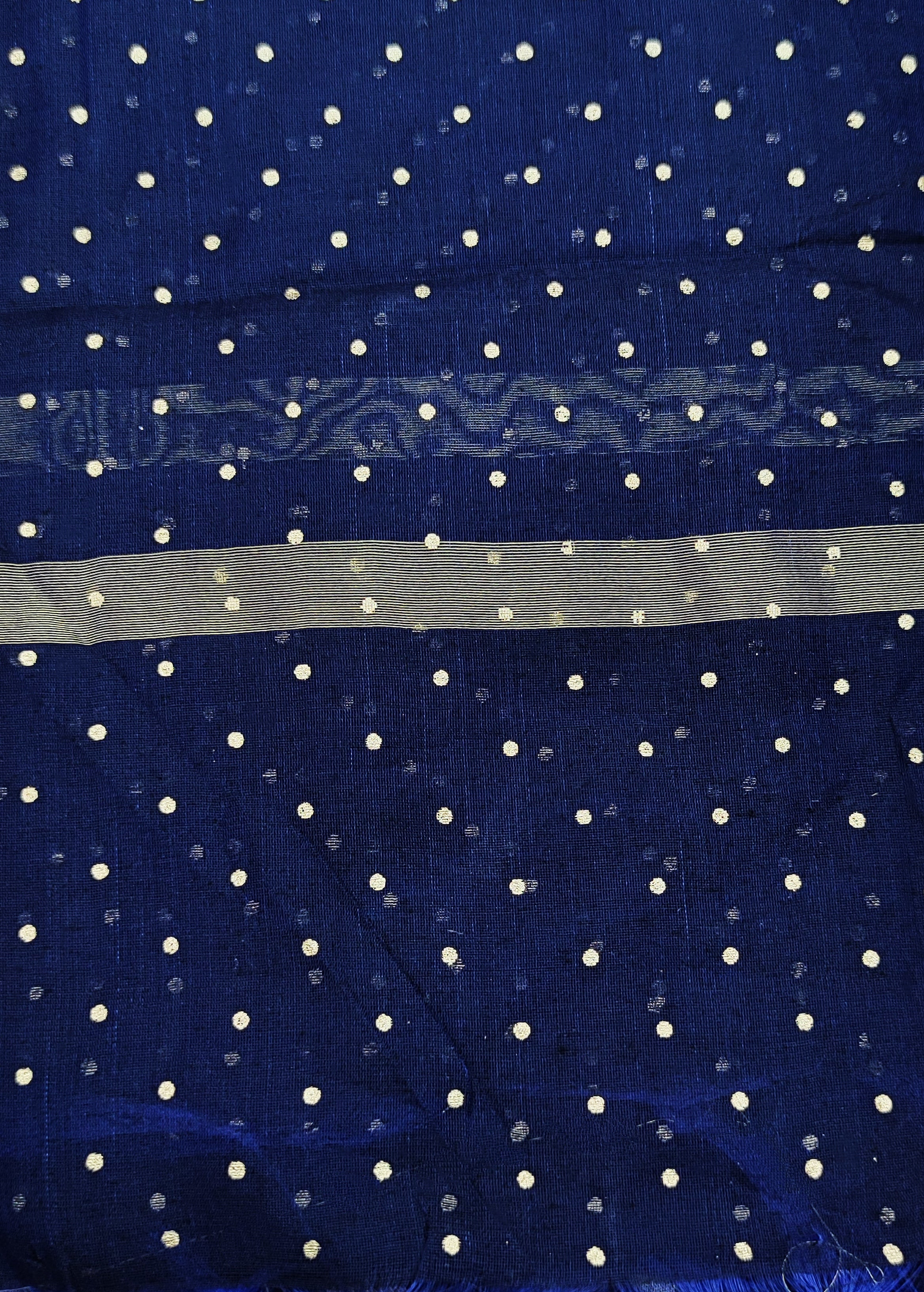 Women's Navy Blue Self Woven Gold Zari Polka Dots Cotton Silk Dupatta With Tassles - NIMIDHYA