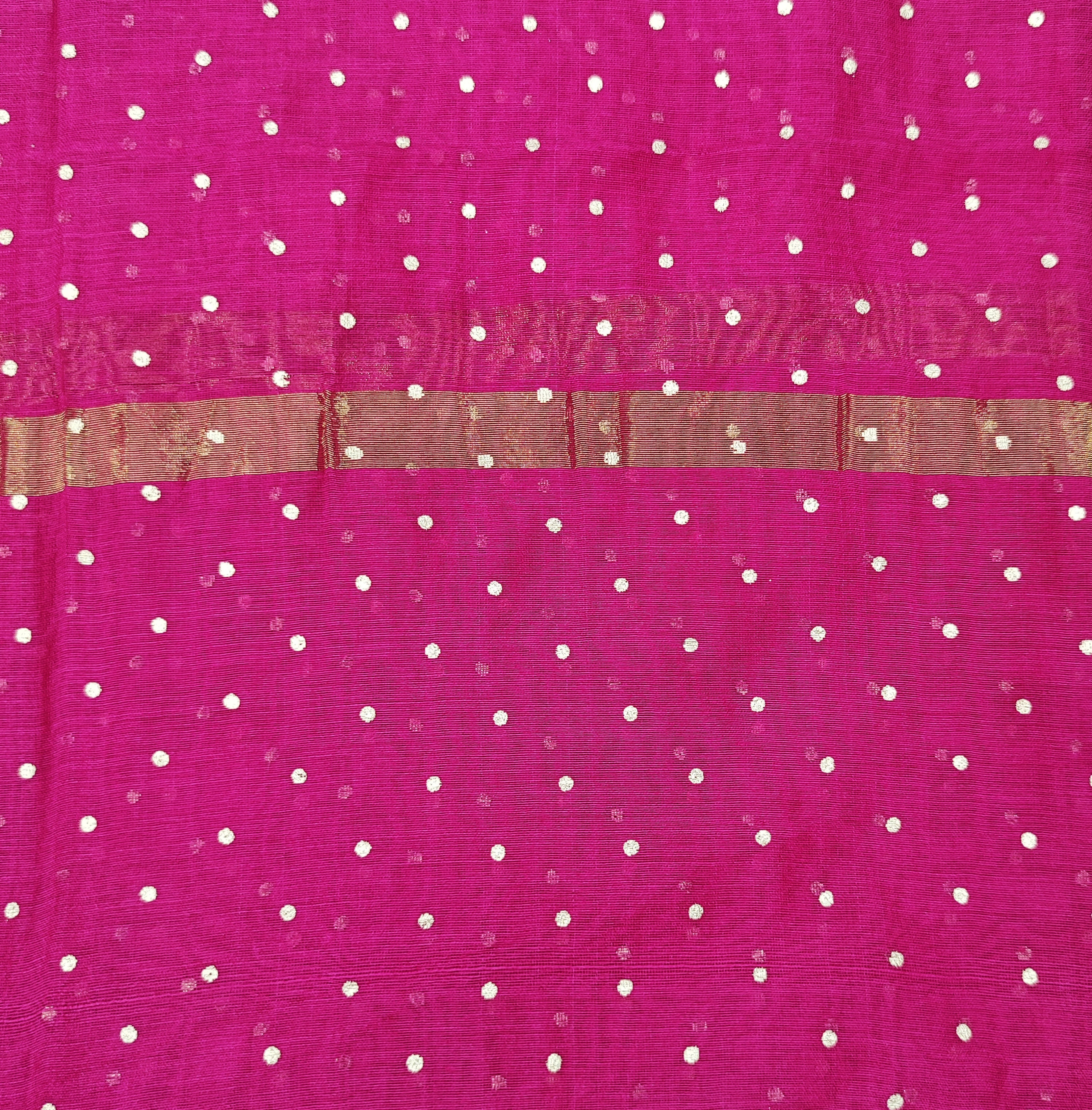 Women's Pink Self Woven Gold Zari Polka Dots Cotton Silk Dupatta With Tassles - NIMIDHYA