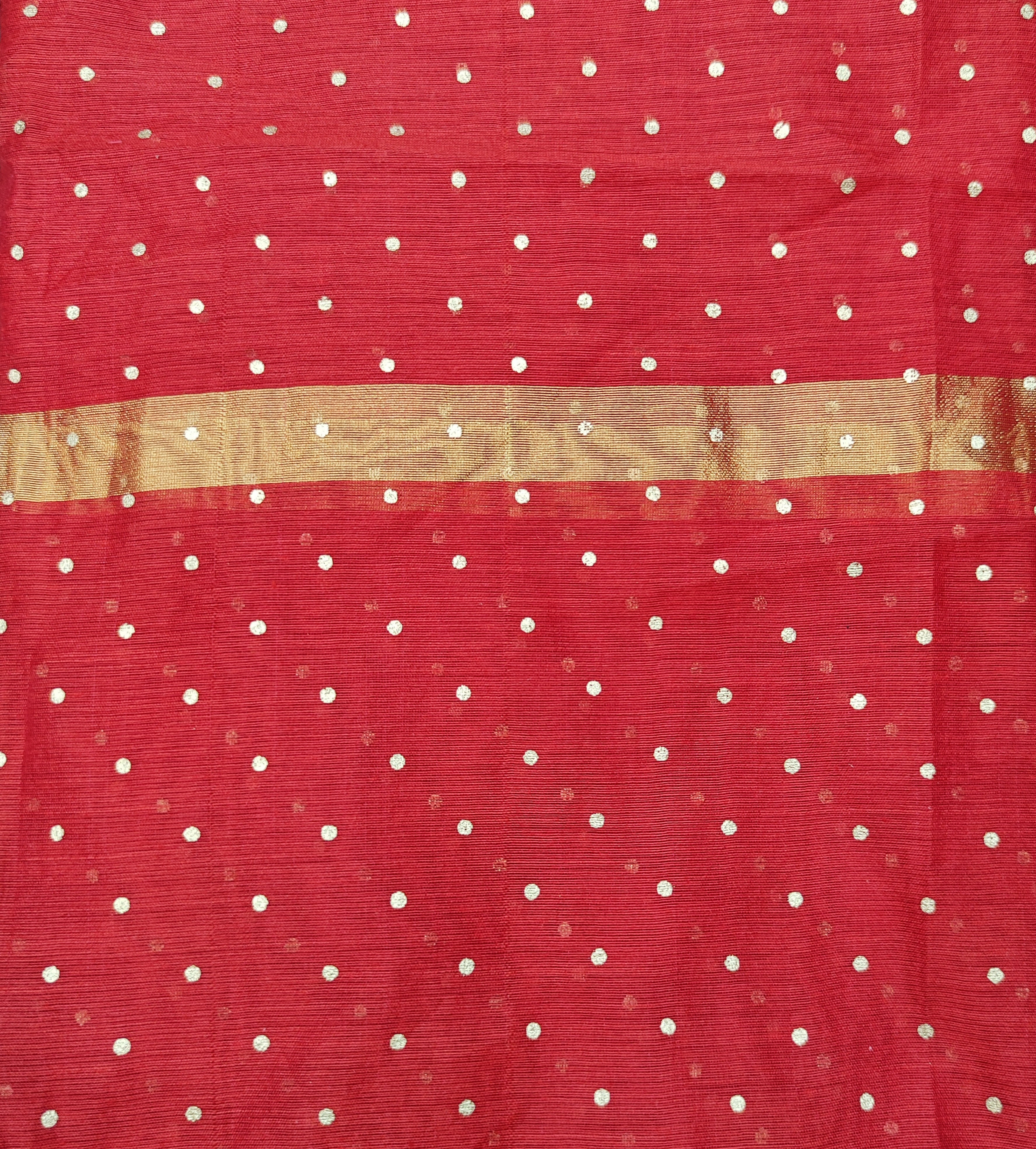Women's Red  Self Woven Gold Zari Polka Dots Cotton Silk Dupatta With Tassles - NIMIDHYA