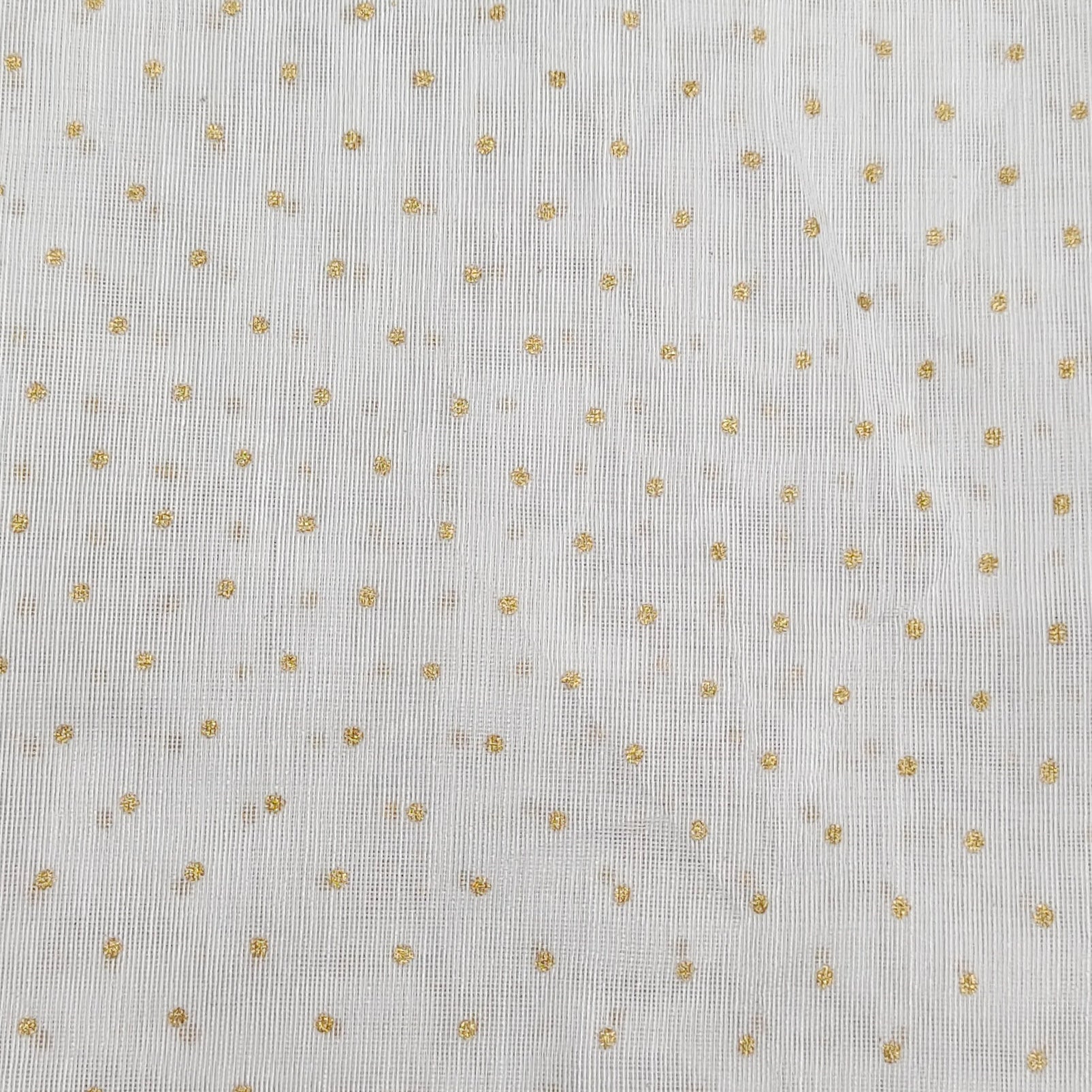 Women's White Self Woven Gold Zari Polka Dots Cotton Silk Dupatta With Tassles - NIMIDHYA