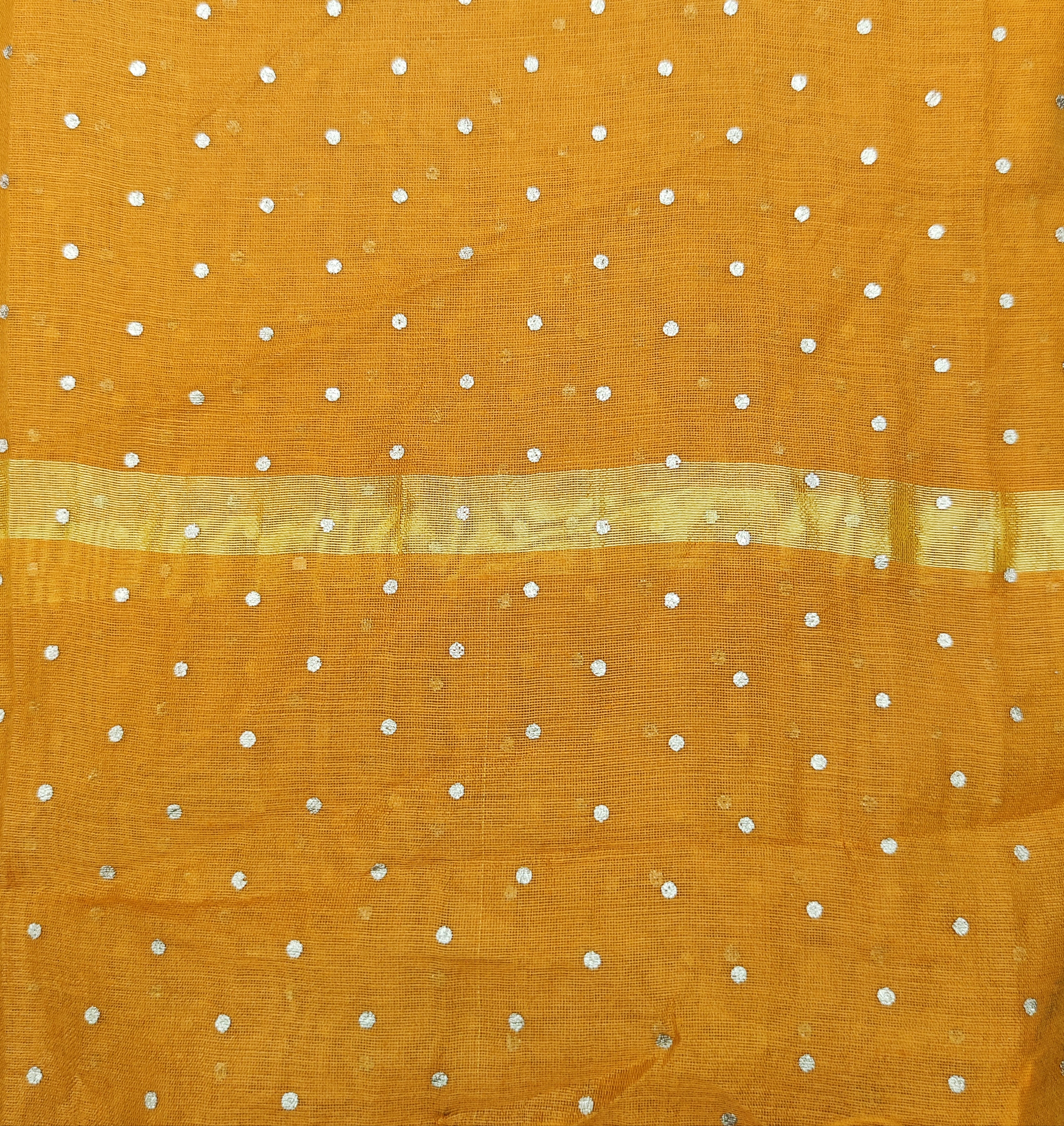 Women's Mustard Self Woven Gold Zari Polka Dots Cotton Silk Dupatta With Tassles - NIMIDHYA