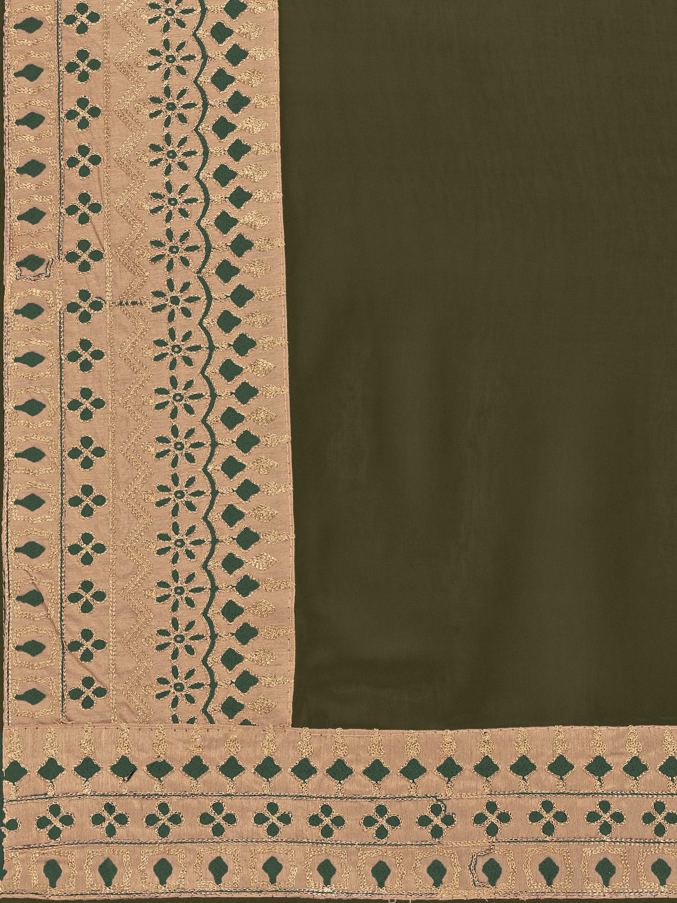 Women's self Woven Solid Occasion Wear Cotton Silk Embroided Heavy Border Sari With Blouse Piece (Mehandi Green) - NIMIDHYA