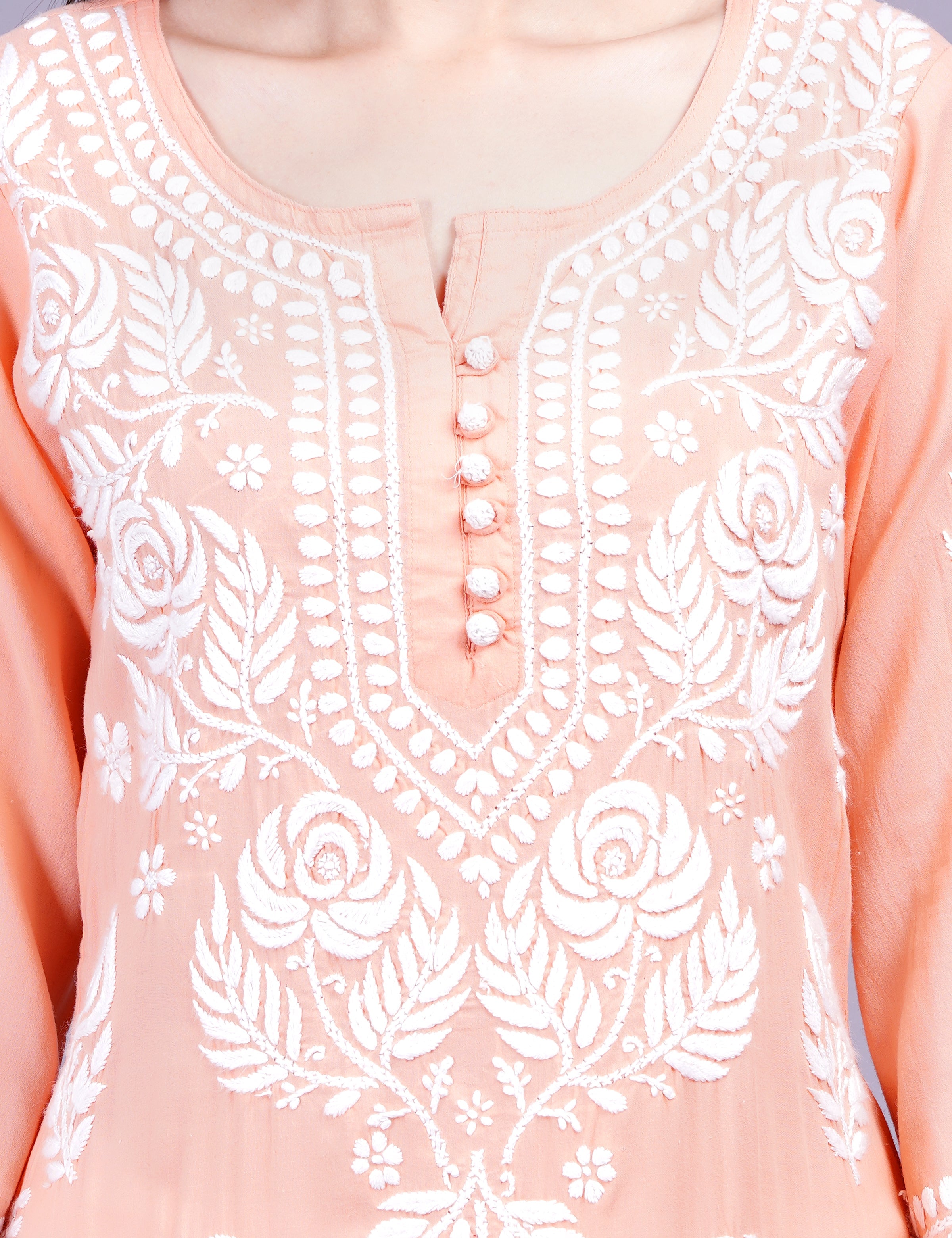 Women's Light Orange Modal Chikankari Kurti