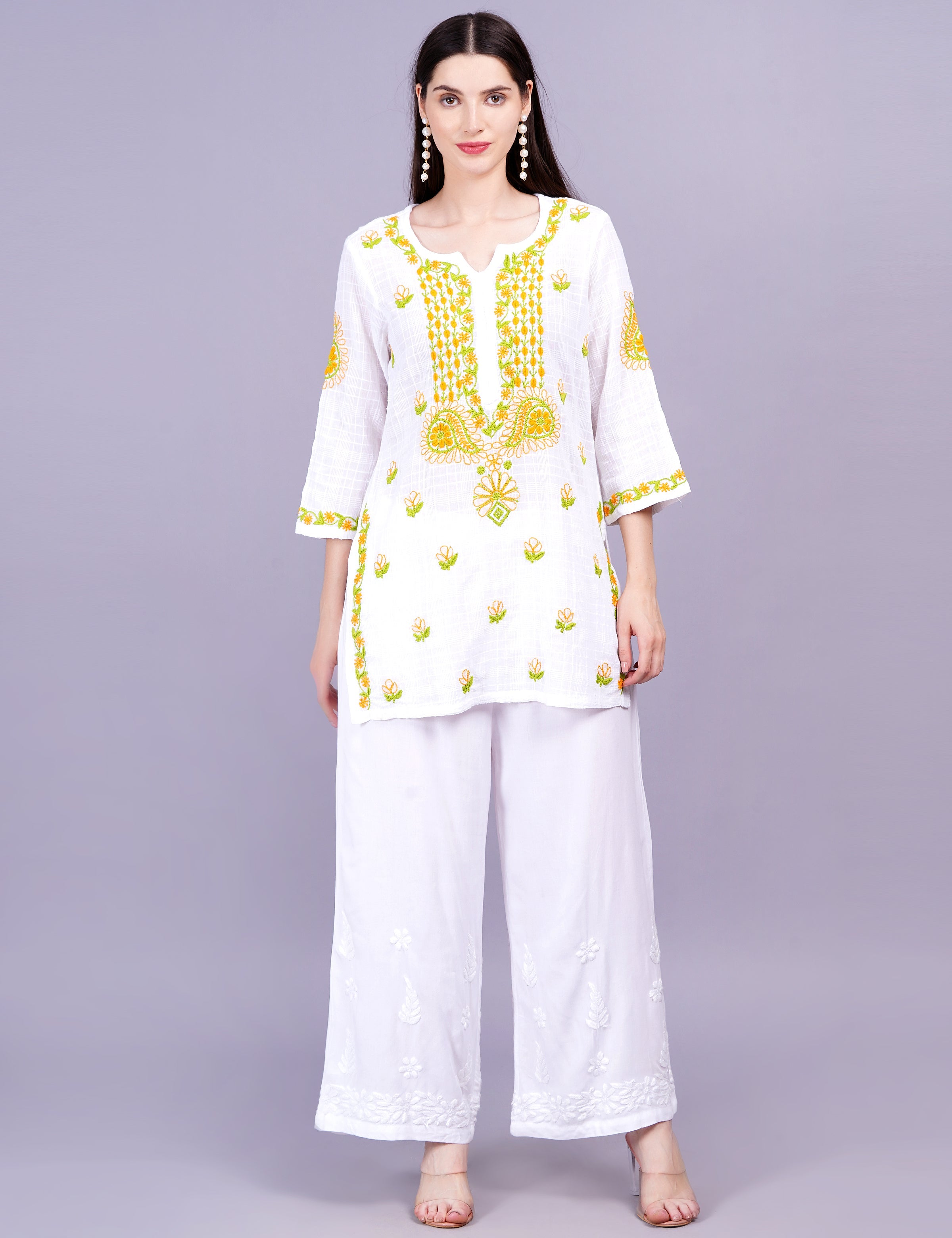 Women's Dobby Cotton White Color Thread Chikankari Kurti